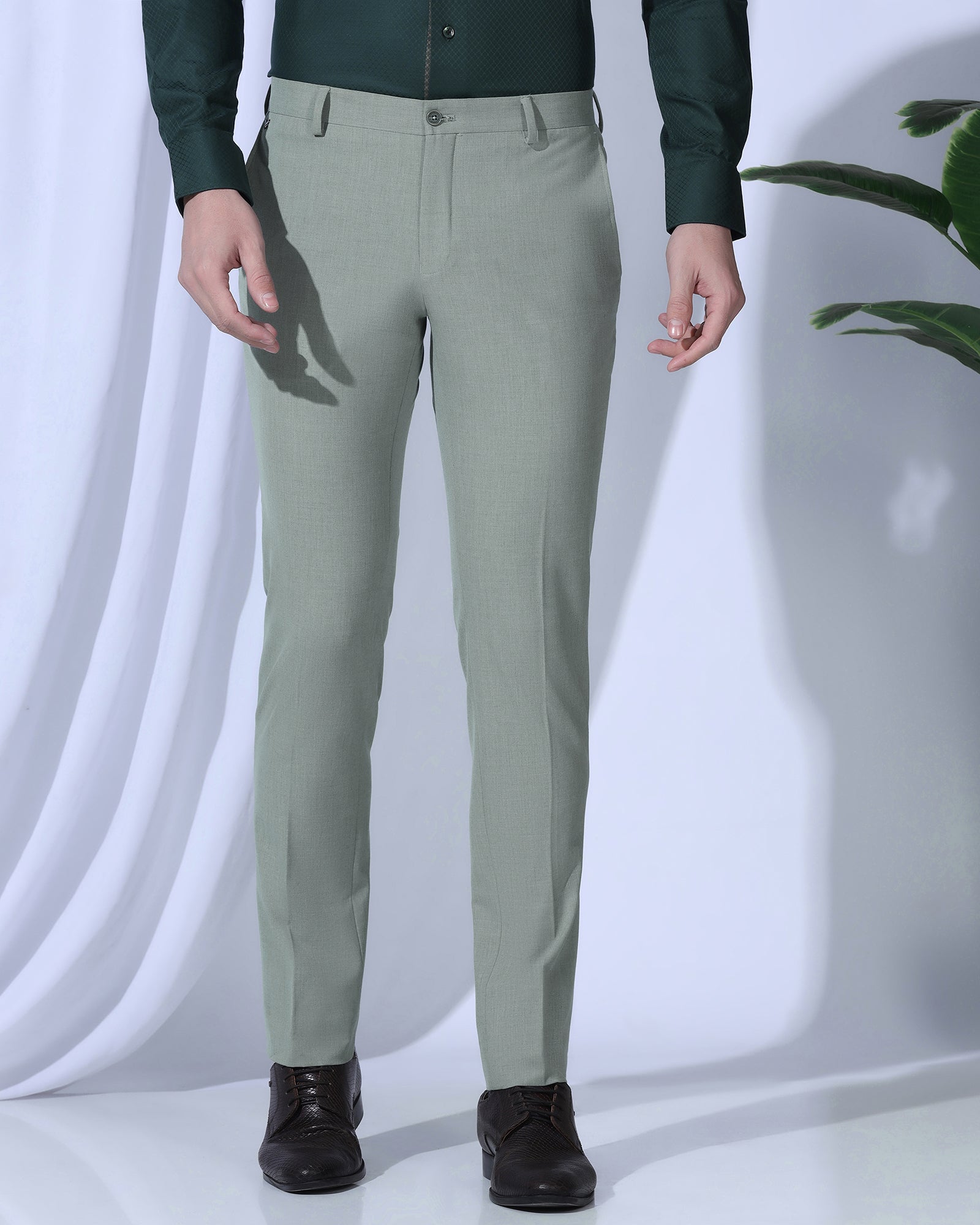 Slim Fit B-91 Formal Light Green Solid Trouser - Jonny