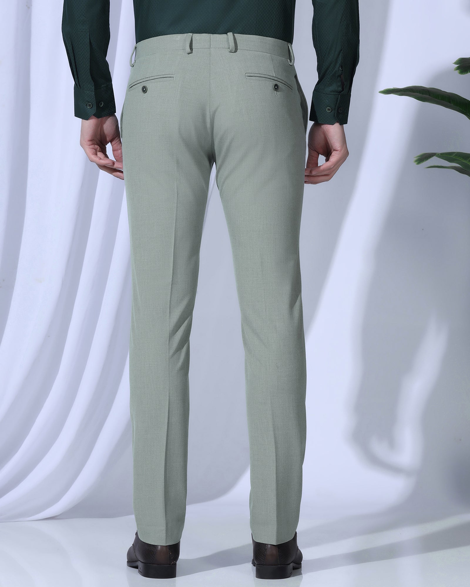 Slim Fit B-91 Formal Light Green Solid Trouser - Jonny