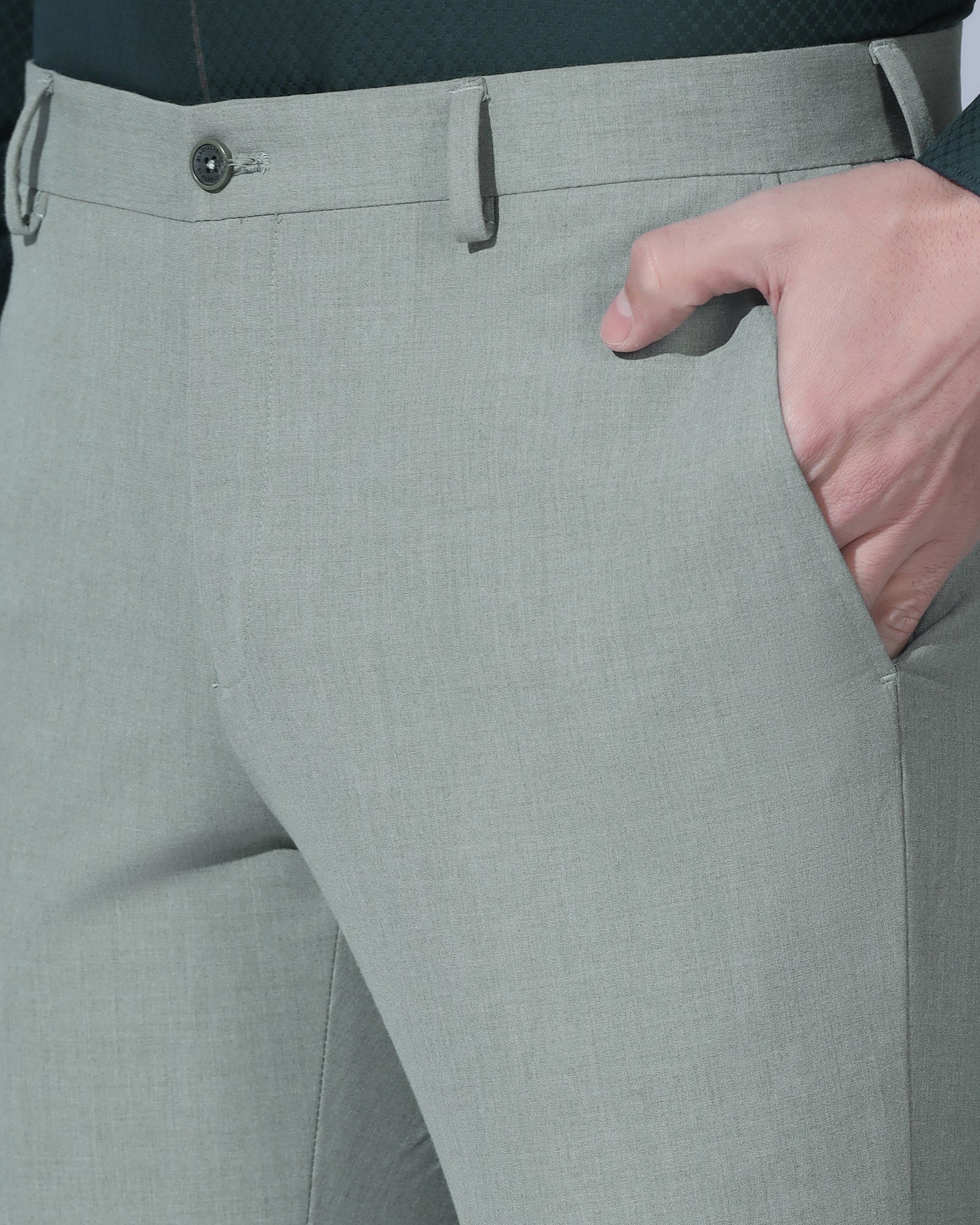 Slim Fit B-91 Formal Light Green Solid Trouser - Jonny