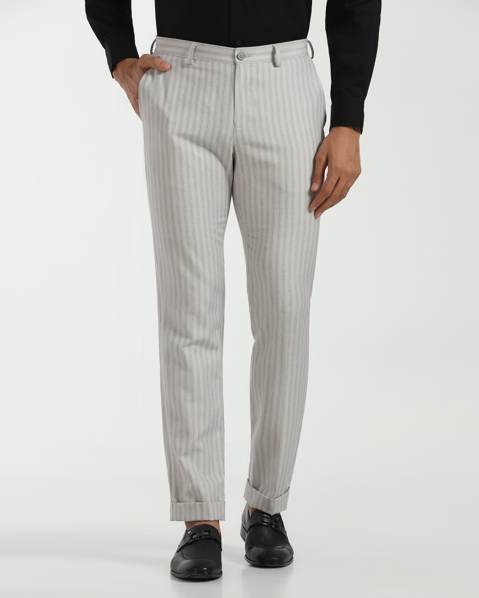 Slim Fit B-91 Formal Light Grey Stripe Trouser - Nautica
