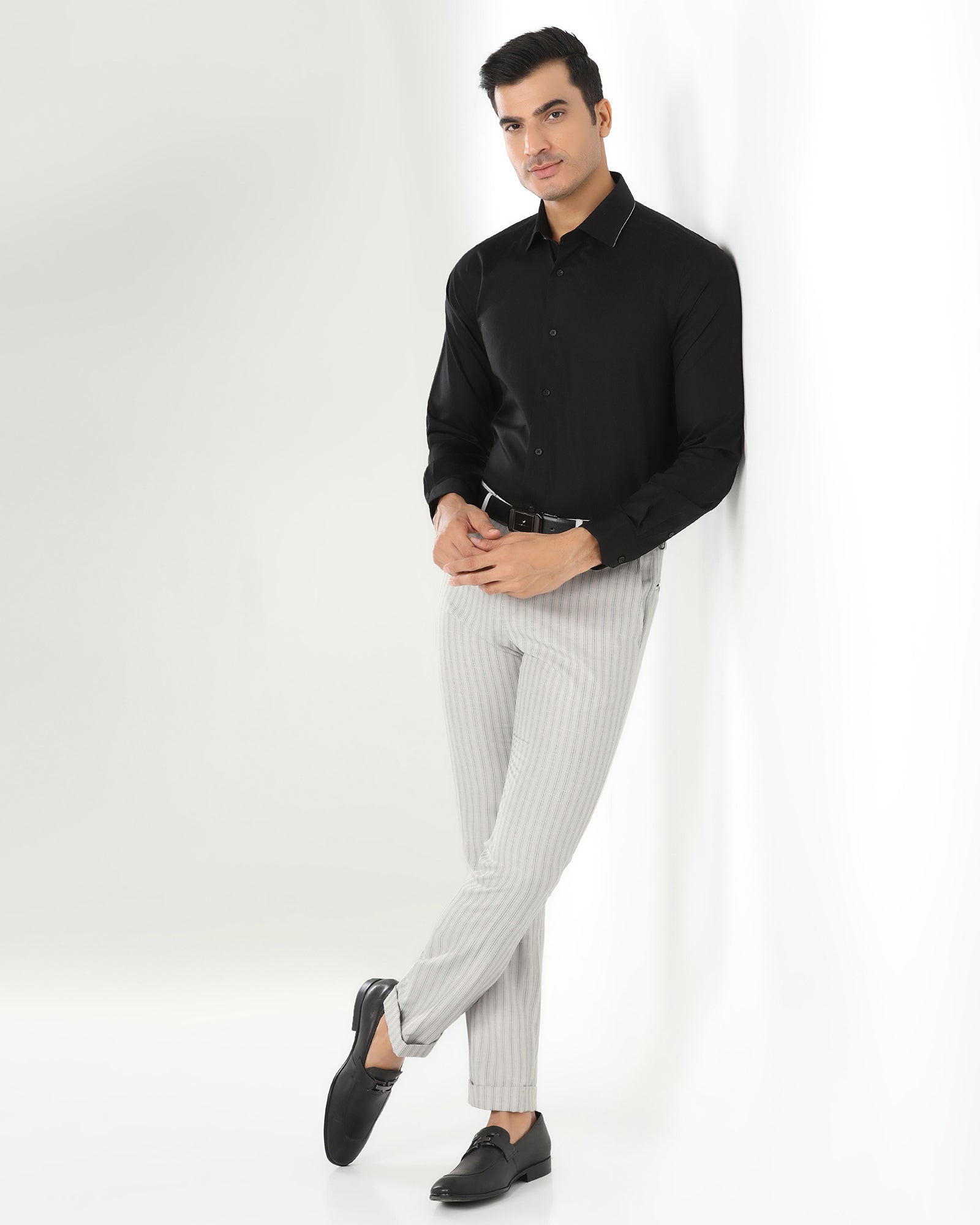 Slim Fit B-91 Formal Light Grey Stripe Trouser - Nautica