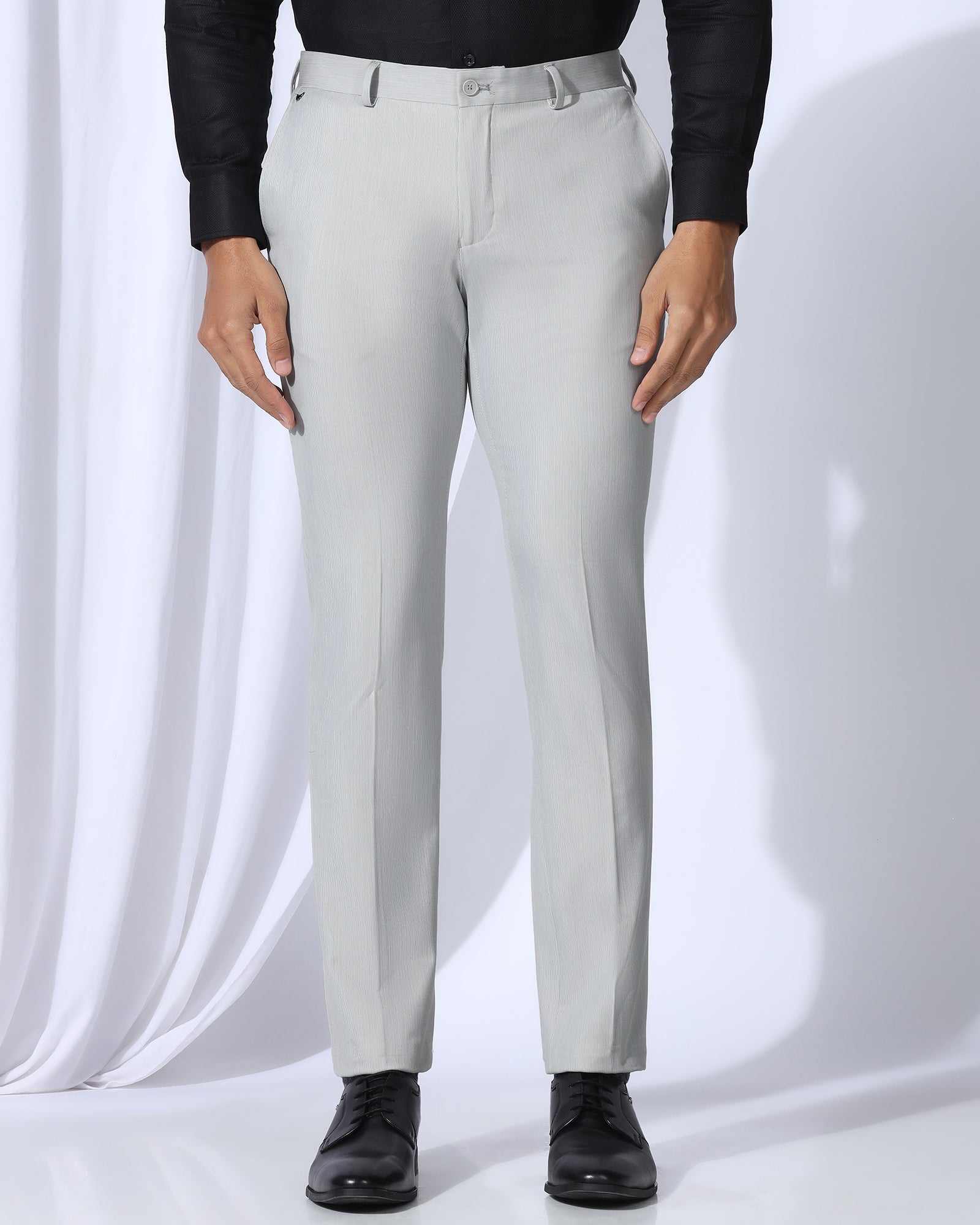Slim Fit B-91 Formal Light Grey Stripe Trouser - Ninja