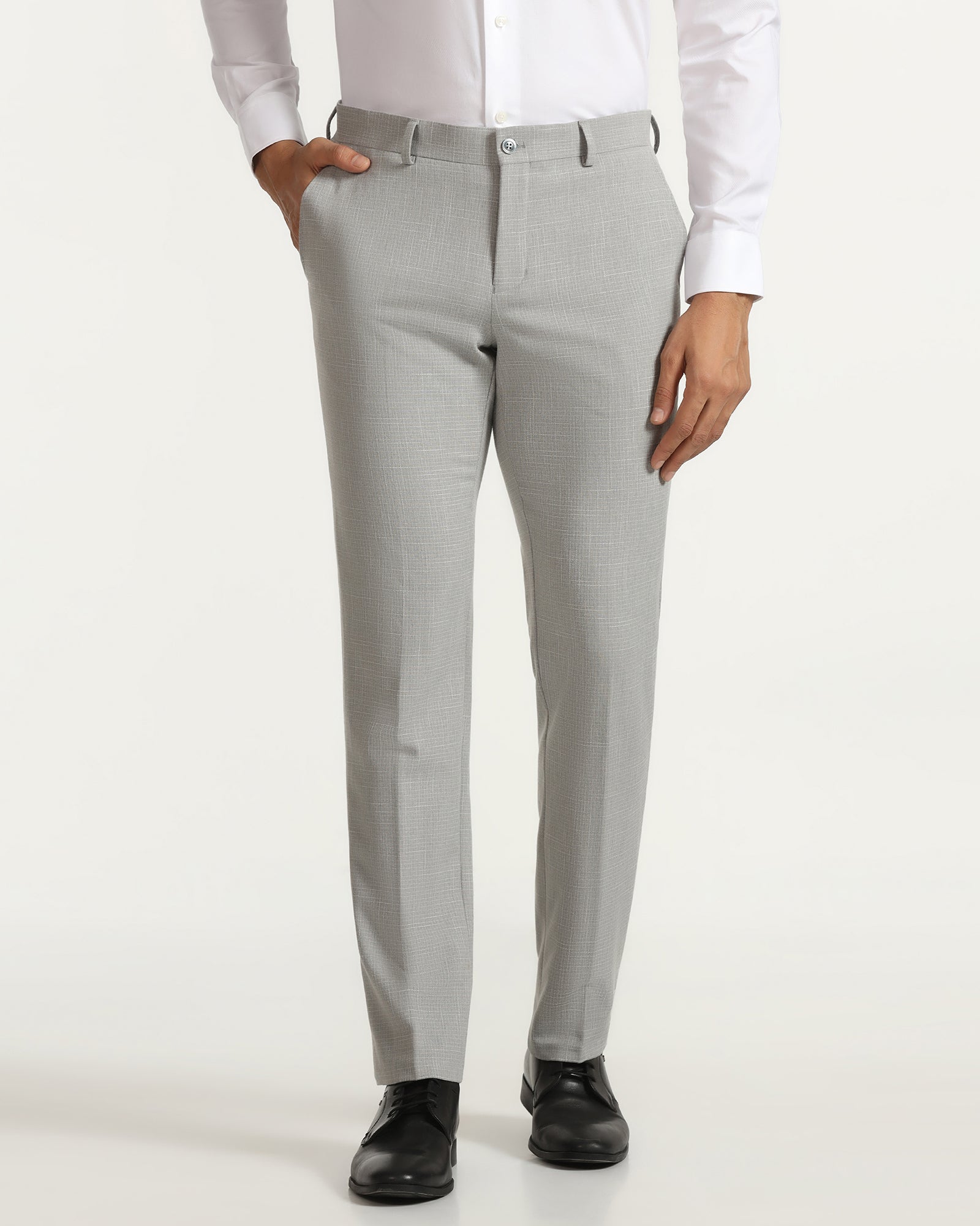 Slim Fit B-91 Formal Light Grey Textured Trouser - Tumi