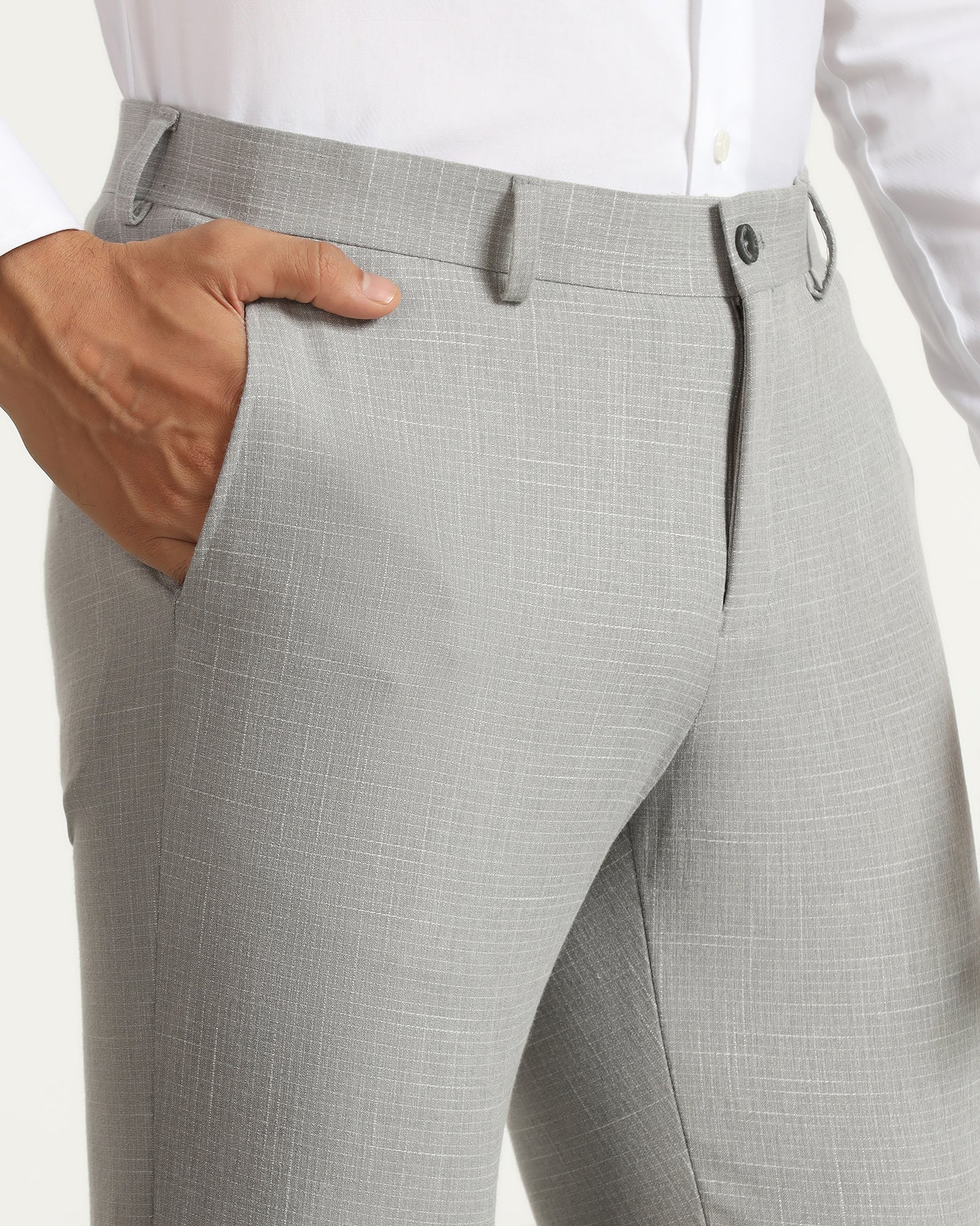Slim Fit B-91 Formal Light Grey Textured Trouser - Tumi