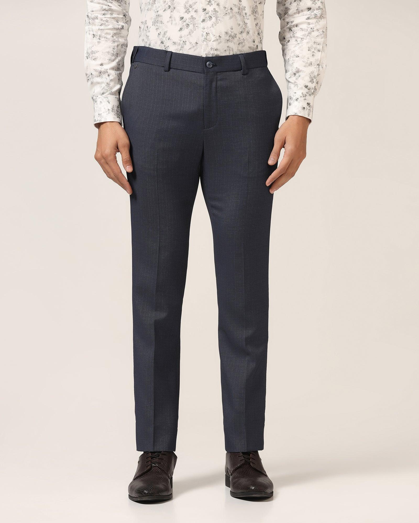 Slim Fit B-91 Formal Navy Textured Trouser - Bandit - Blackberrys