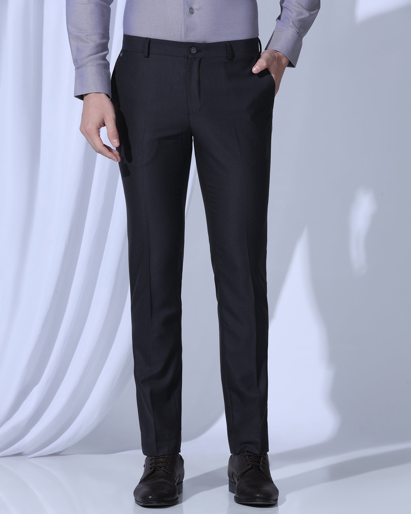 Slim Fit B-91 Formal Navy Textured Trouser - Otto