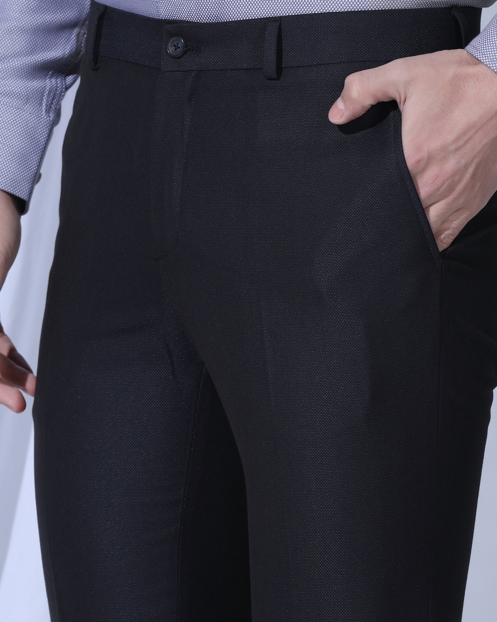 Slim Fit B-91 Formal Navy Textured Trouser - Otto