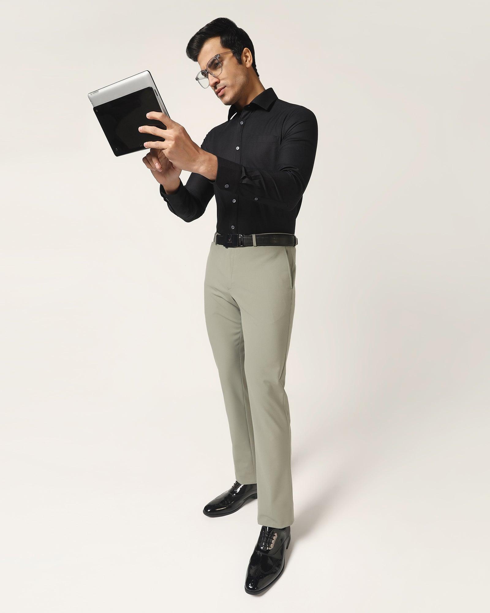 Slim Fit B-91 Formal Olive Solid Trouser - Davidson - Blackberrys