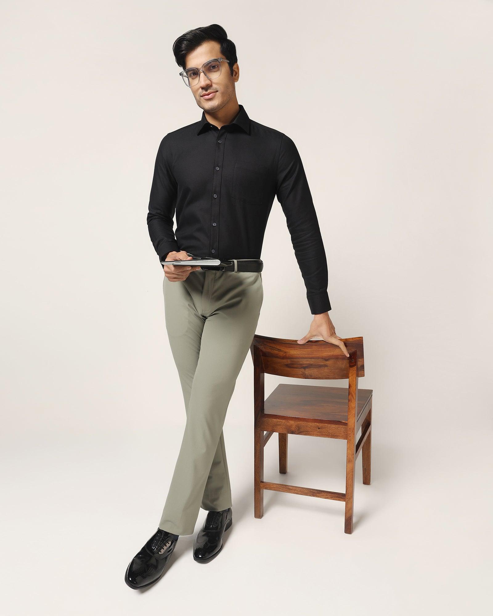 Slim Fit B-91 Formal Olive Solid Trouser - Davidson - Blackberrys