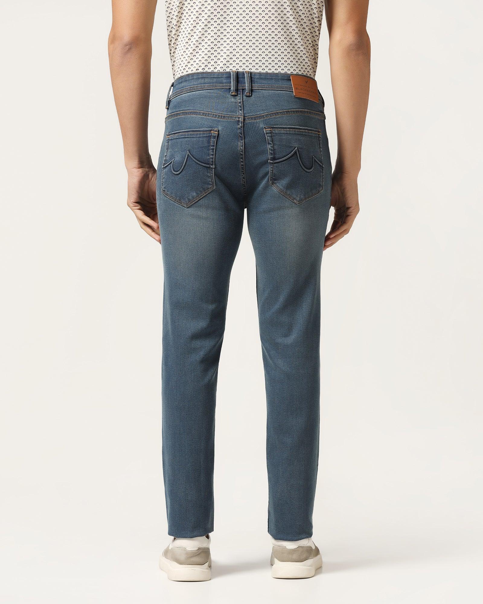 Slim Yonk Fit Indigo Blue Textured Jeans - Alfred - Blackberrys