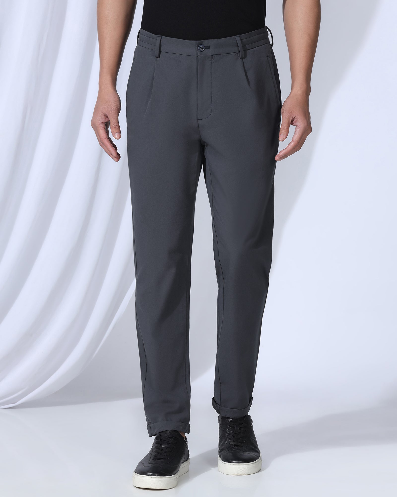 Sneaker Fit Casual Charcoal Solid Khakis - Ario