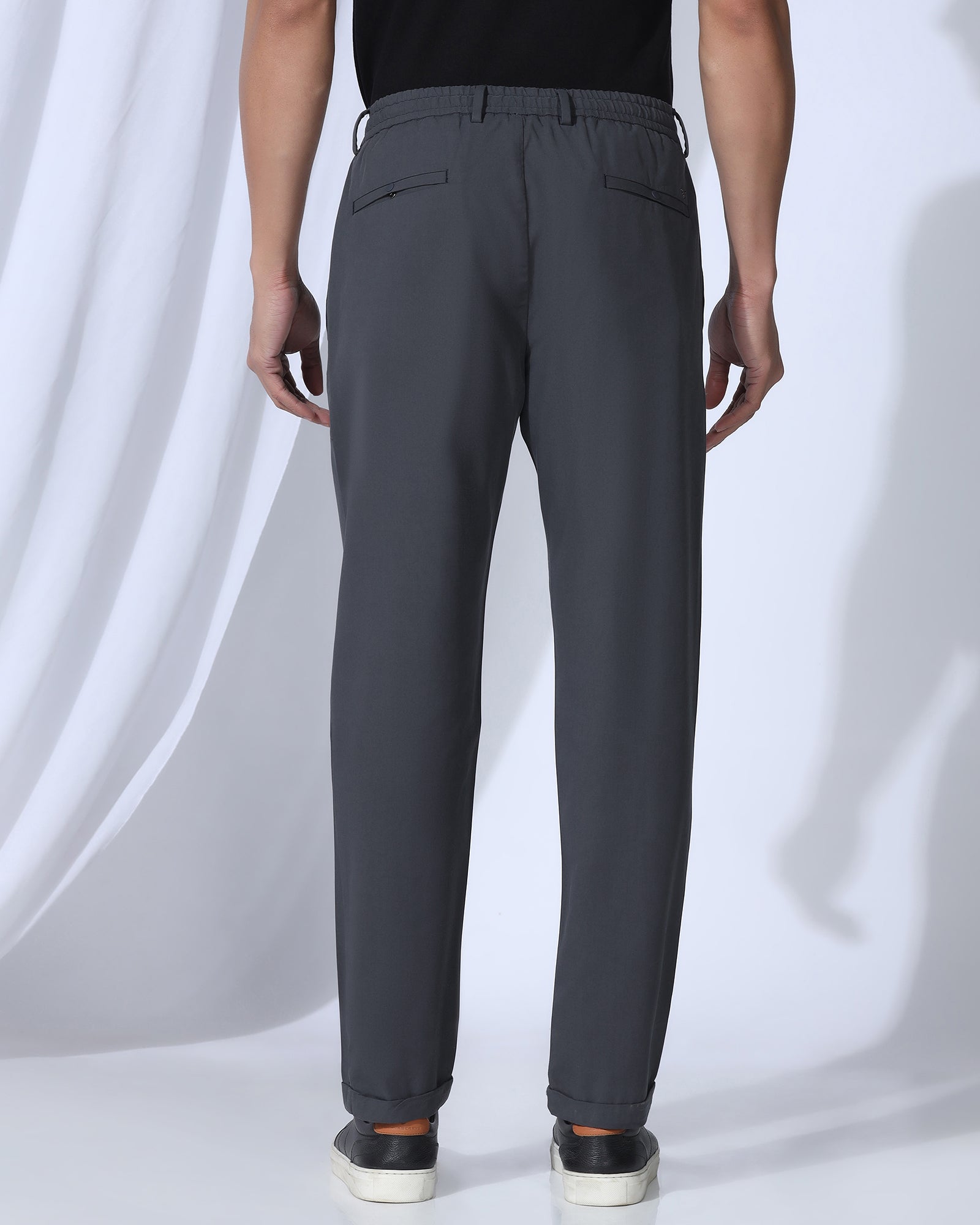 Sneaker Fit Casual Charcoal Solid Khakis - Ario