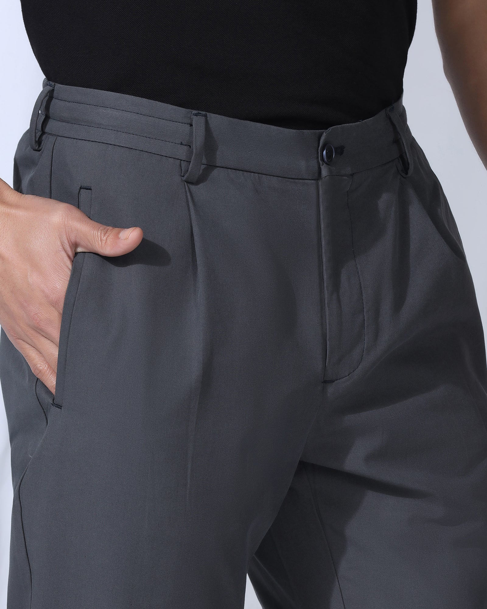 Sneaker Fit Casual Charcoal Solid Khakis - Ario