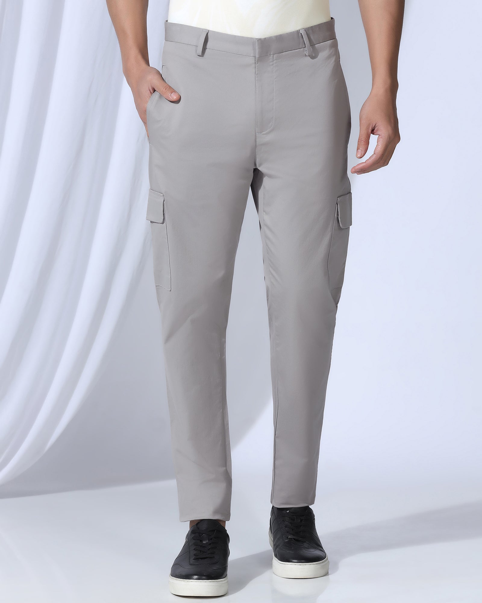 Sneaker Fit Casual Grey Solid Khakis - Lite