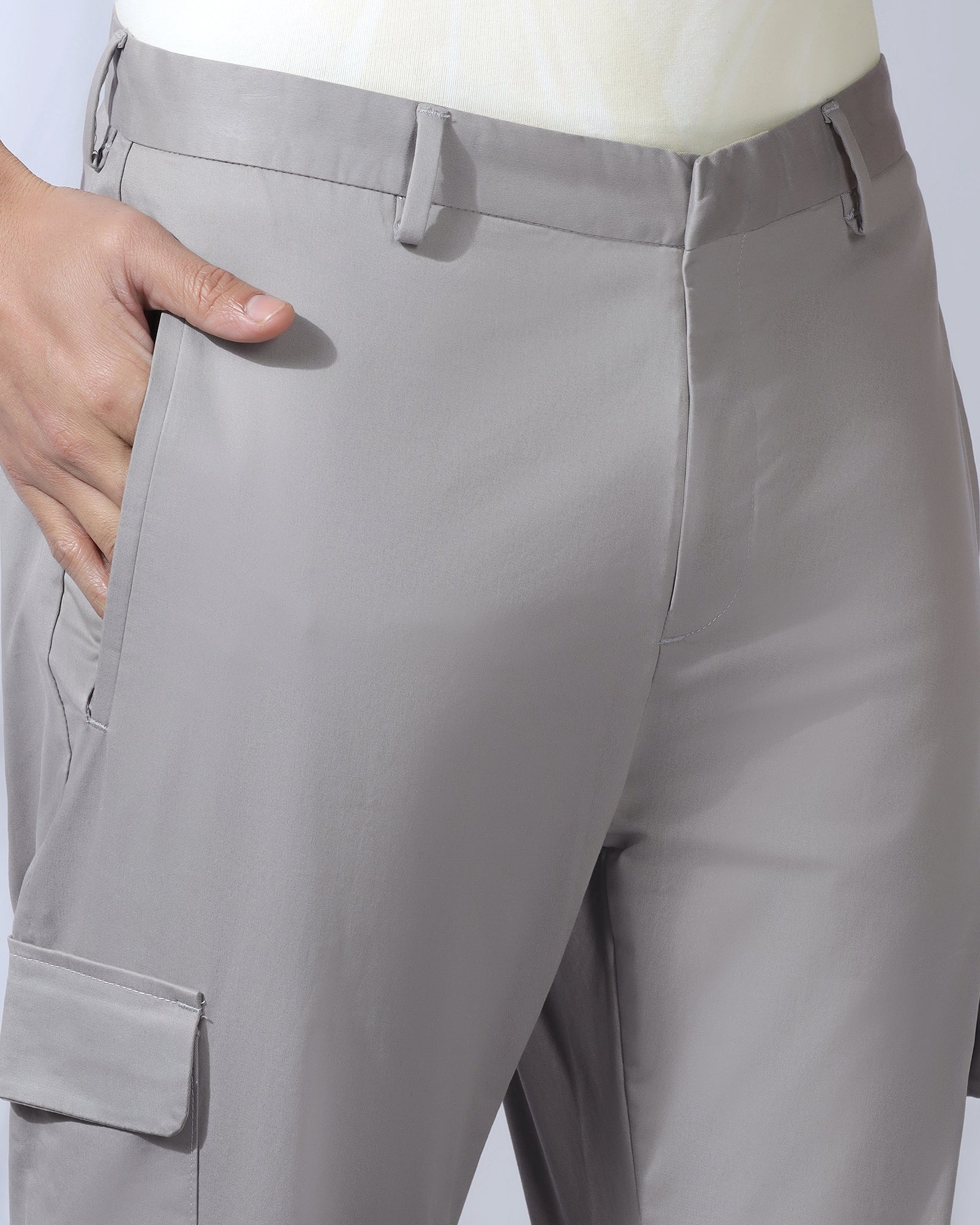 Sneaker Fit Casual Grey Solid Khakis - Lite