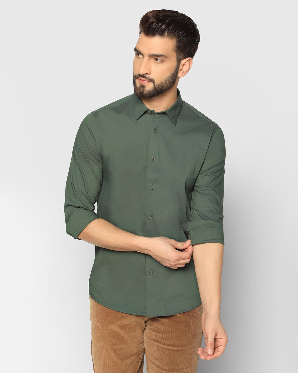 Green colour plain discount shirt