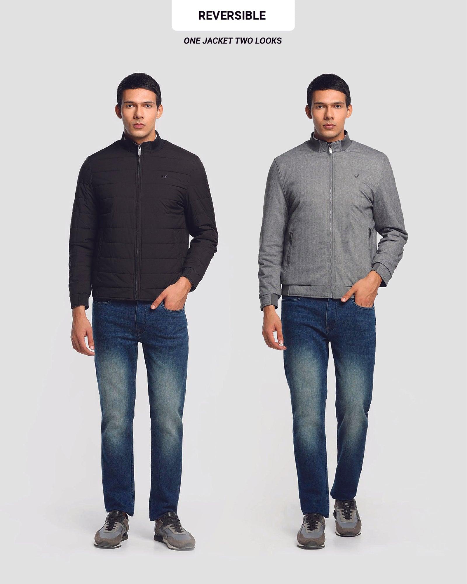 Reversible Black Solid Zipper Jacket - Vietro - Blackberrys