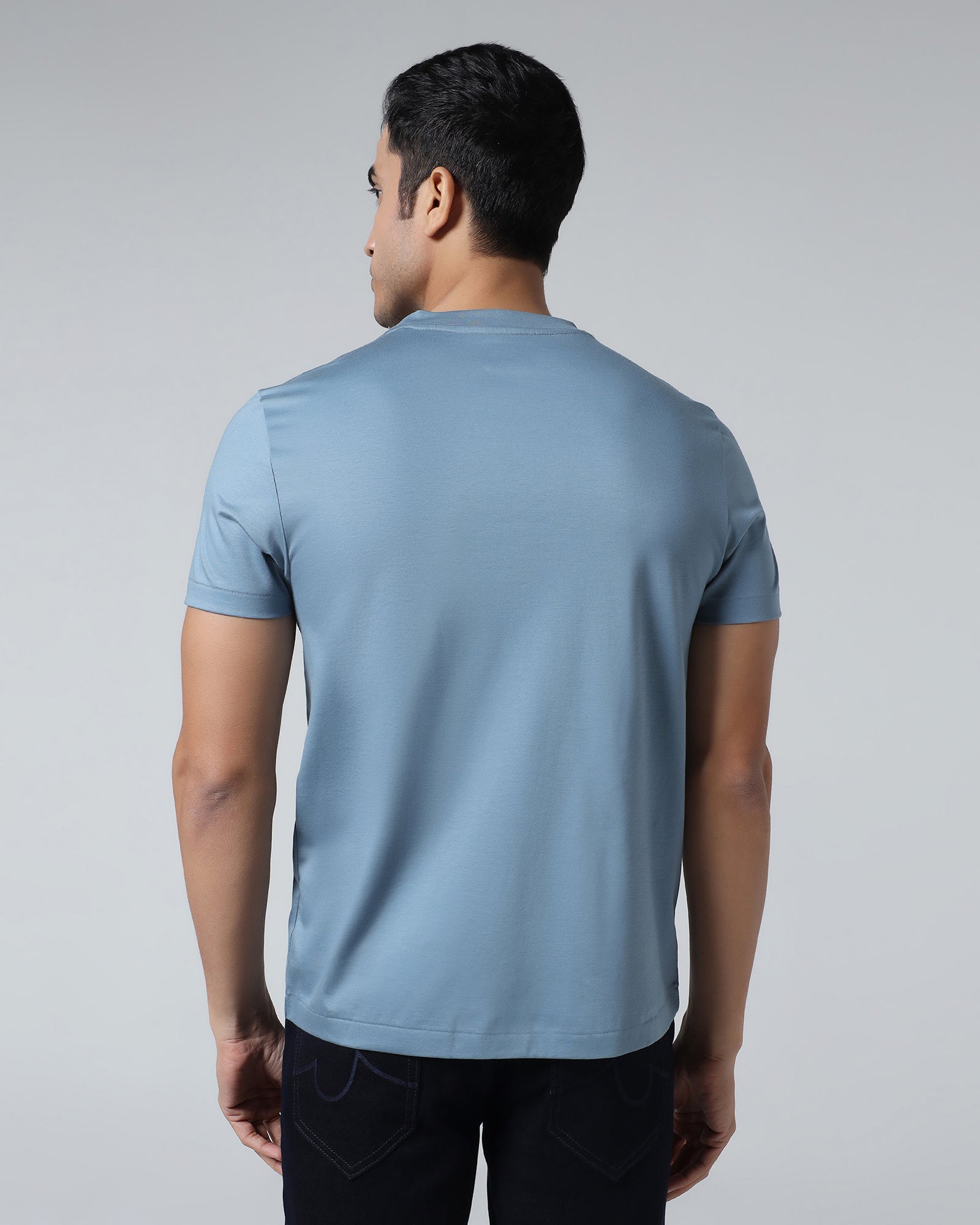 Steel Blue Crew Neck Solid T-Shirt - Peralta