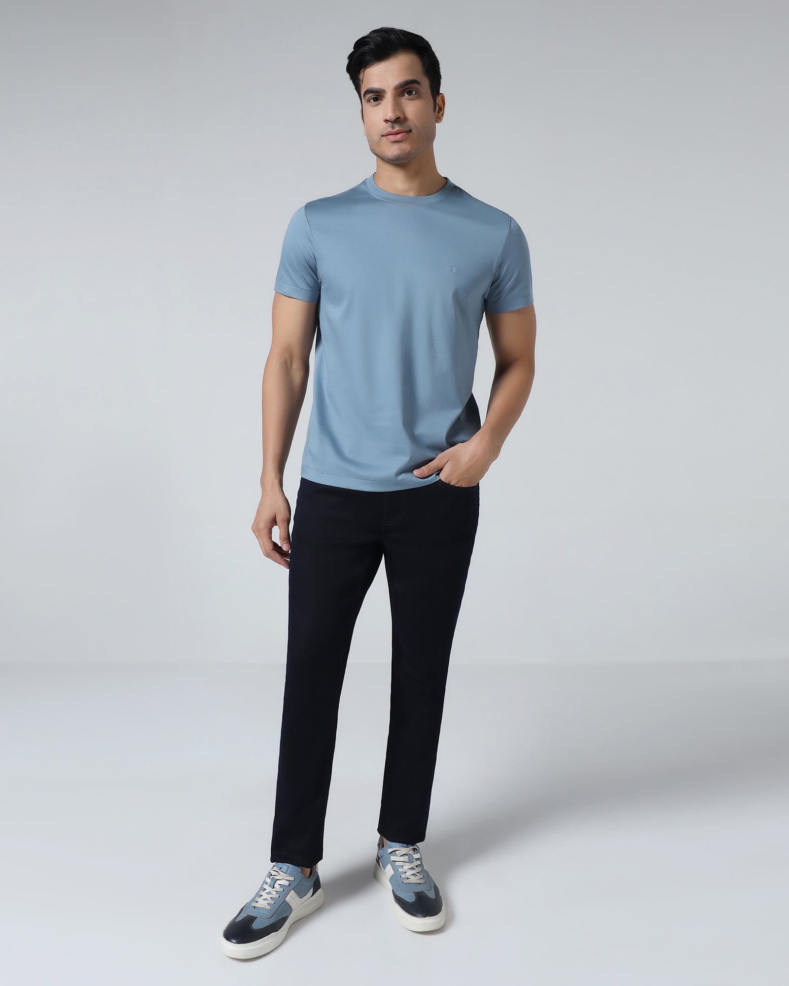 Steel Blue Crew Neck Solid T-Shirt - Peralta