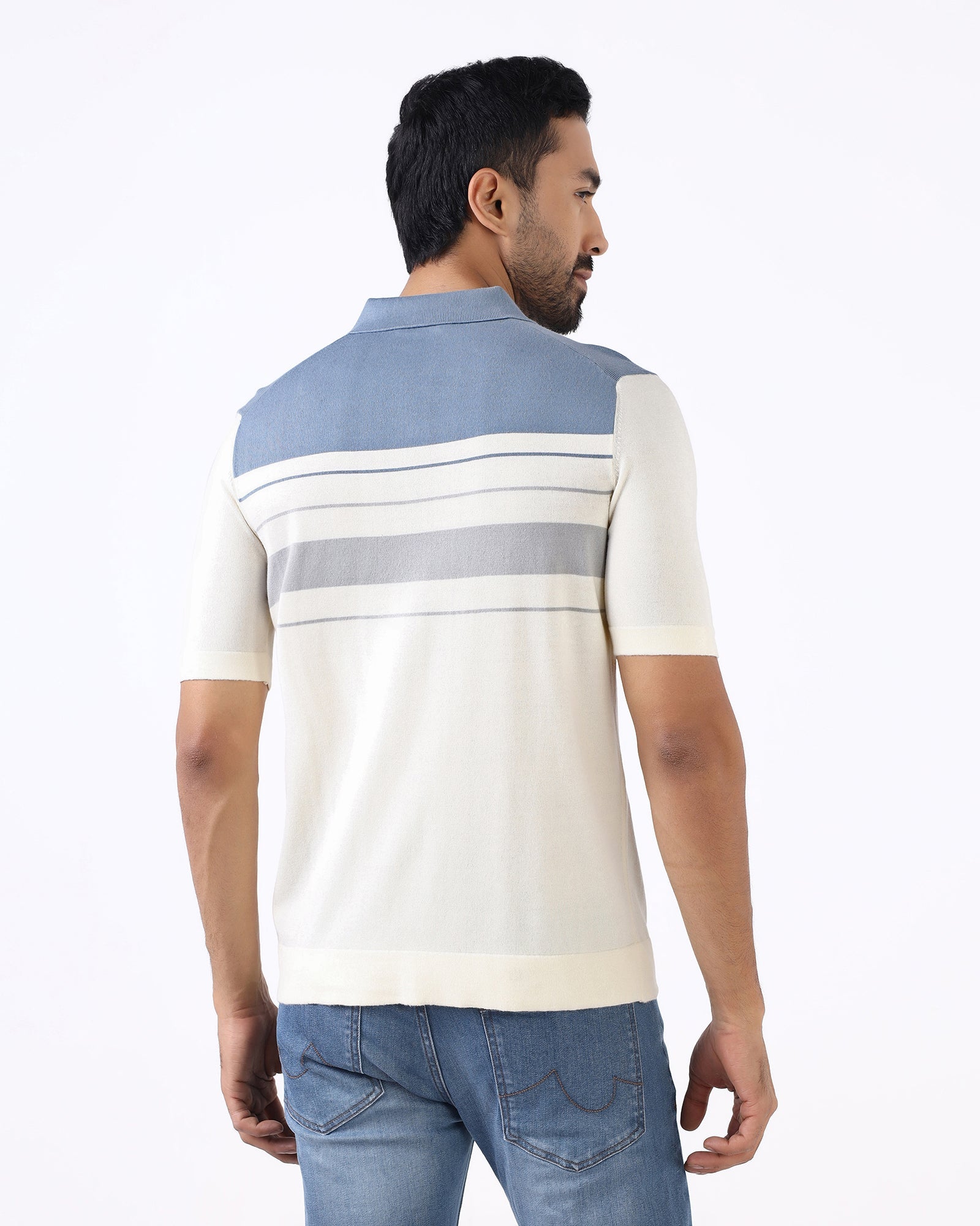 Steel Blue Stripe Polo - Aurora