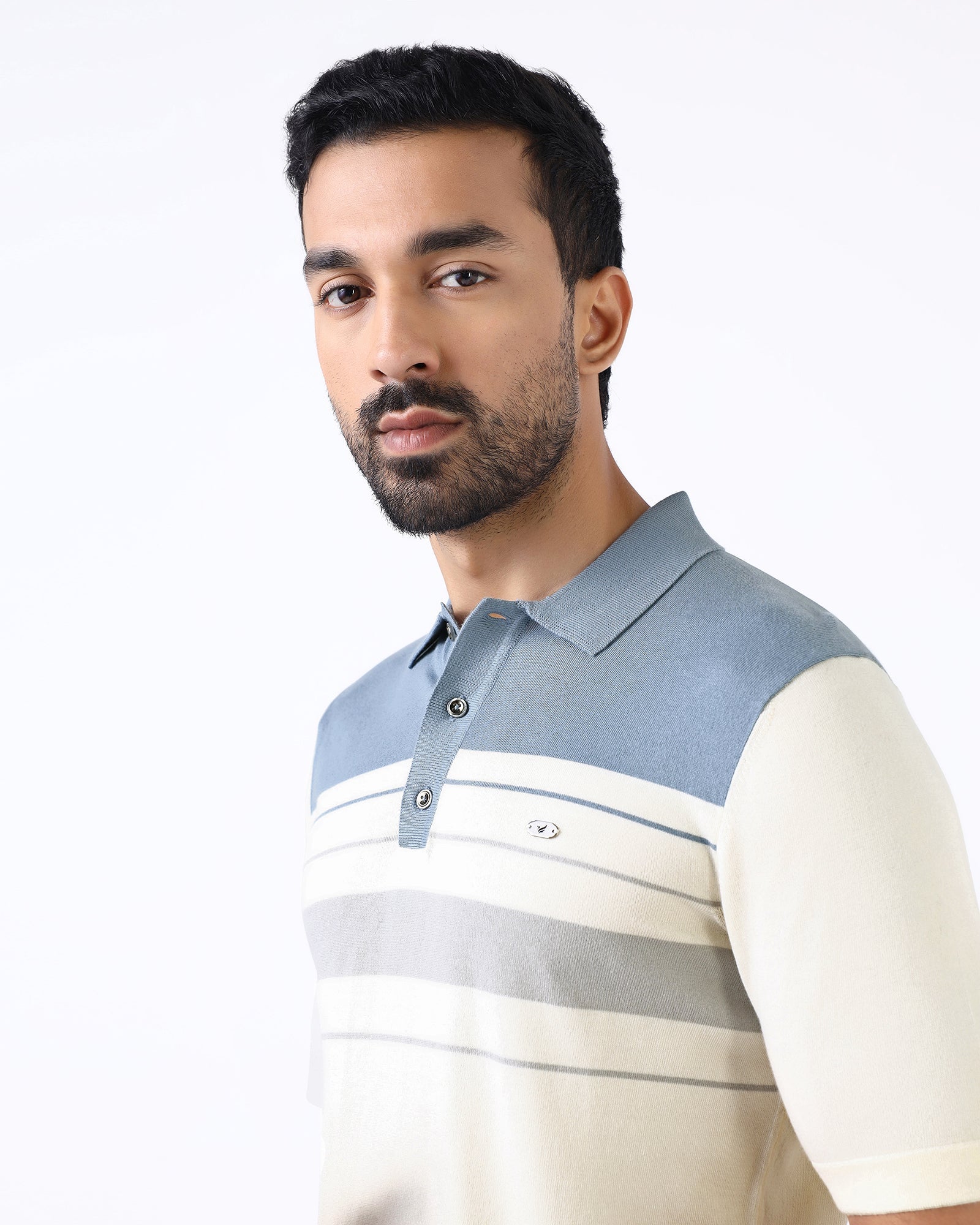 Steel Blue Stripe Polo - Aurora