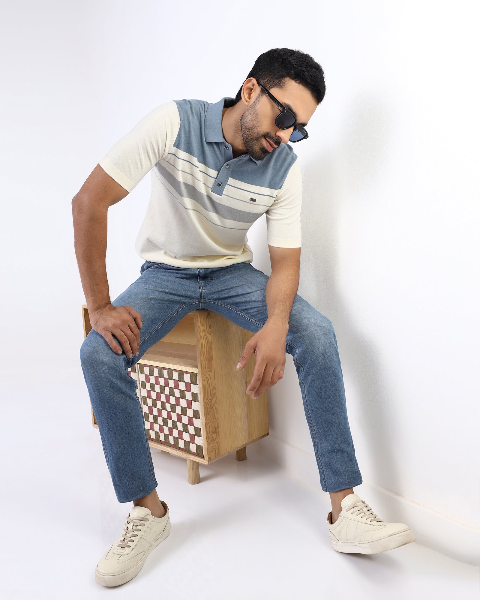 Steel Blue Stripe Polo - Aurora