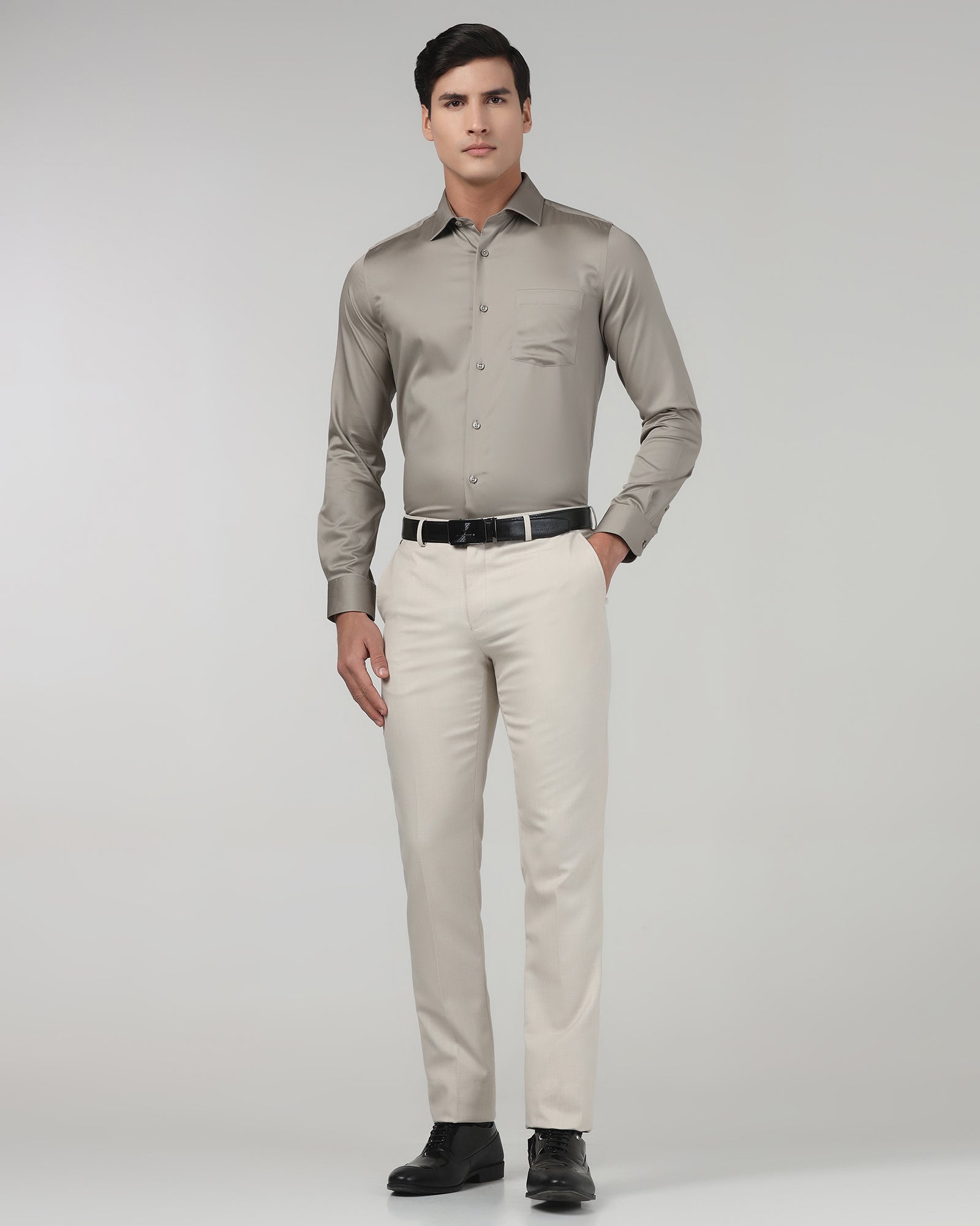 Stone Non Iron Solid Shirt - Sylvia
