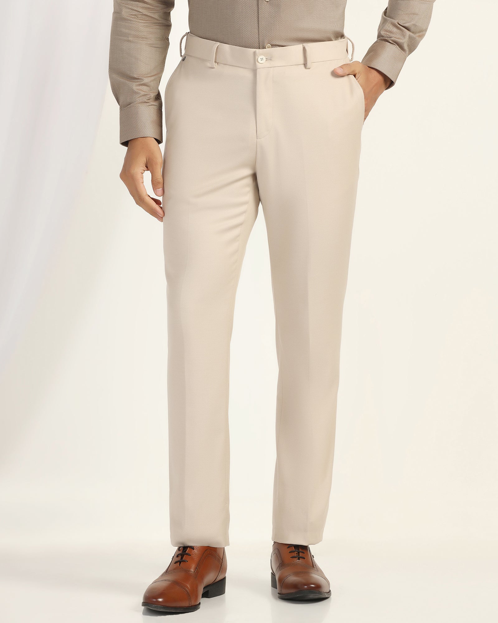 Straight B-90 Formal Beige Textured Trouser - Otto