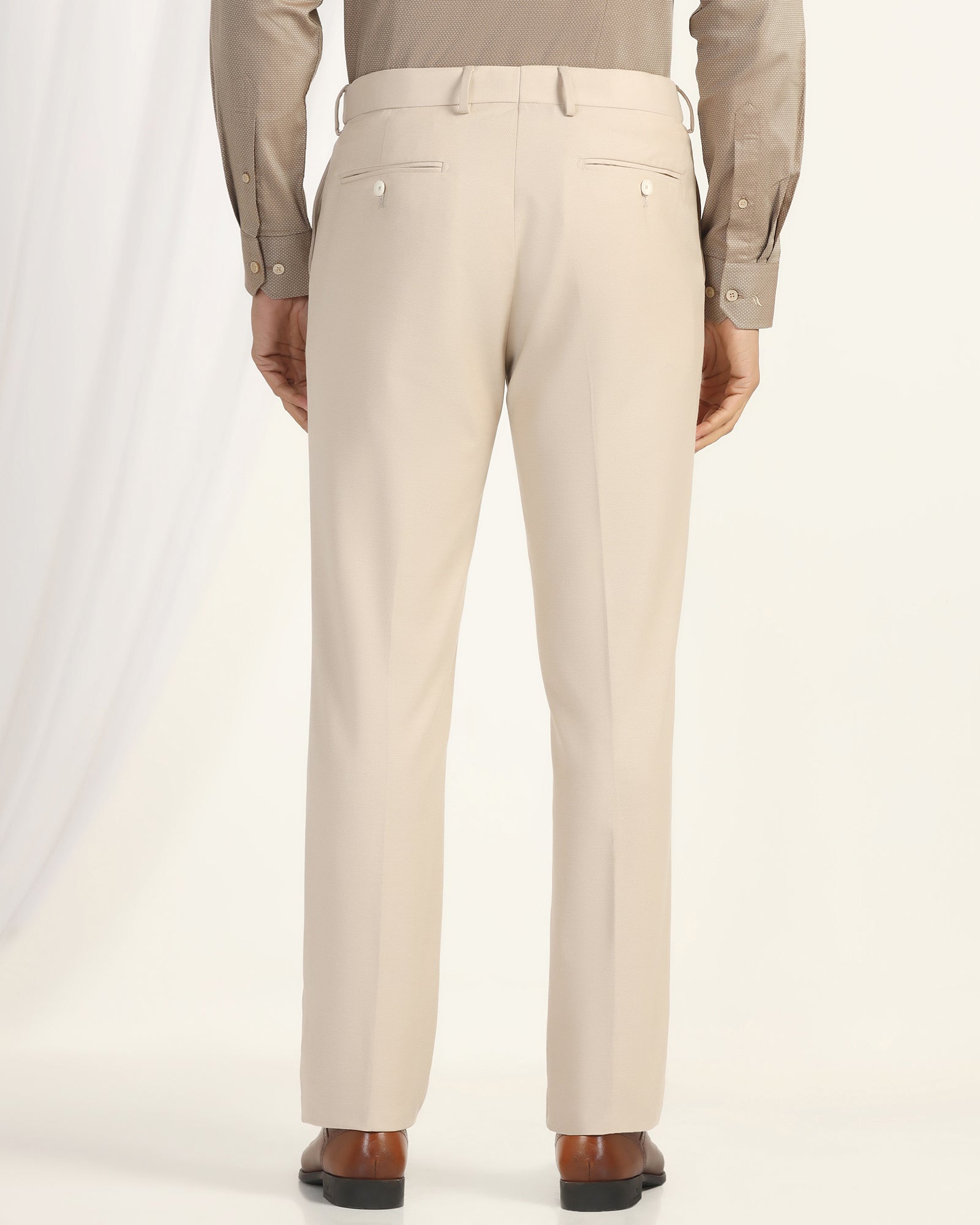 Straight B-90 Formal Beige Textured Trouser - Otto
