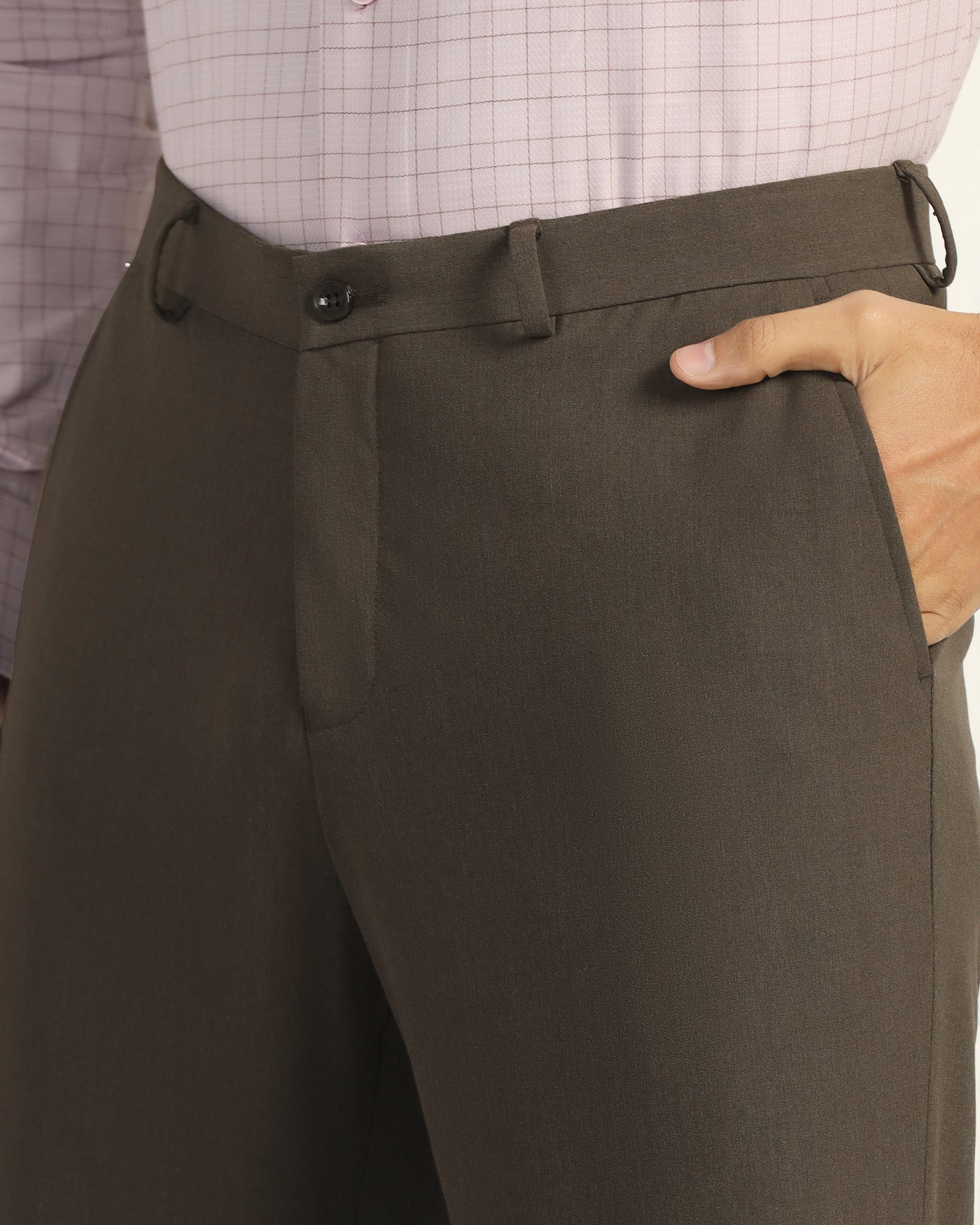 Straight B-90 Formal Brown Solid Trouser - Jonny
