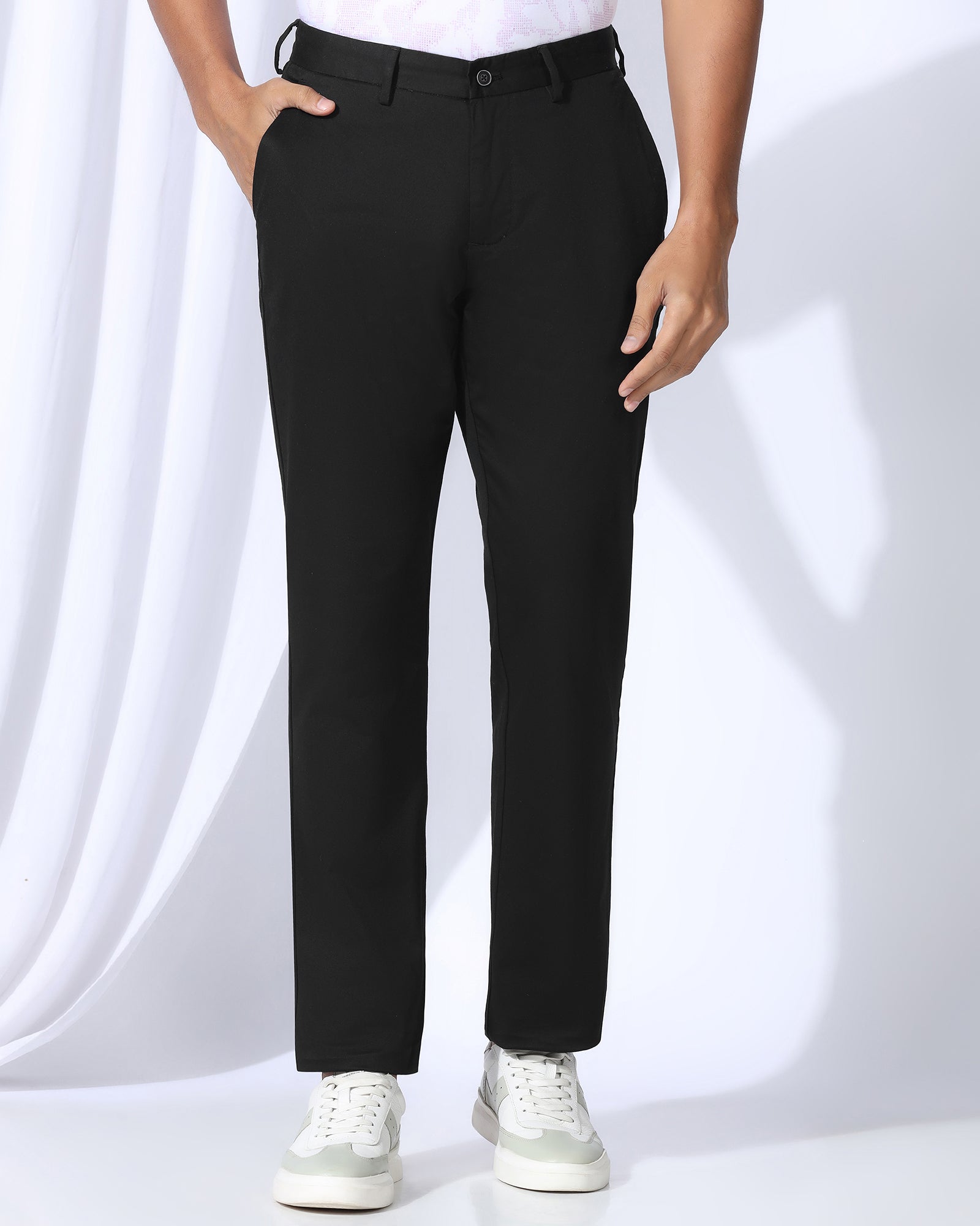 Straight B-90 Casual Black Solid Khakis - Martin