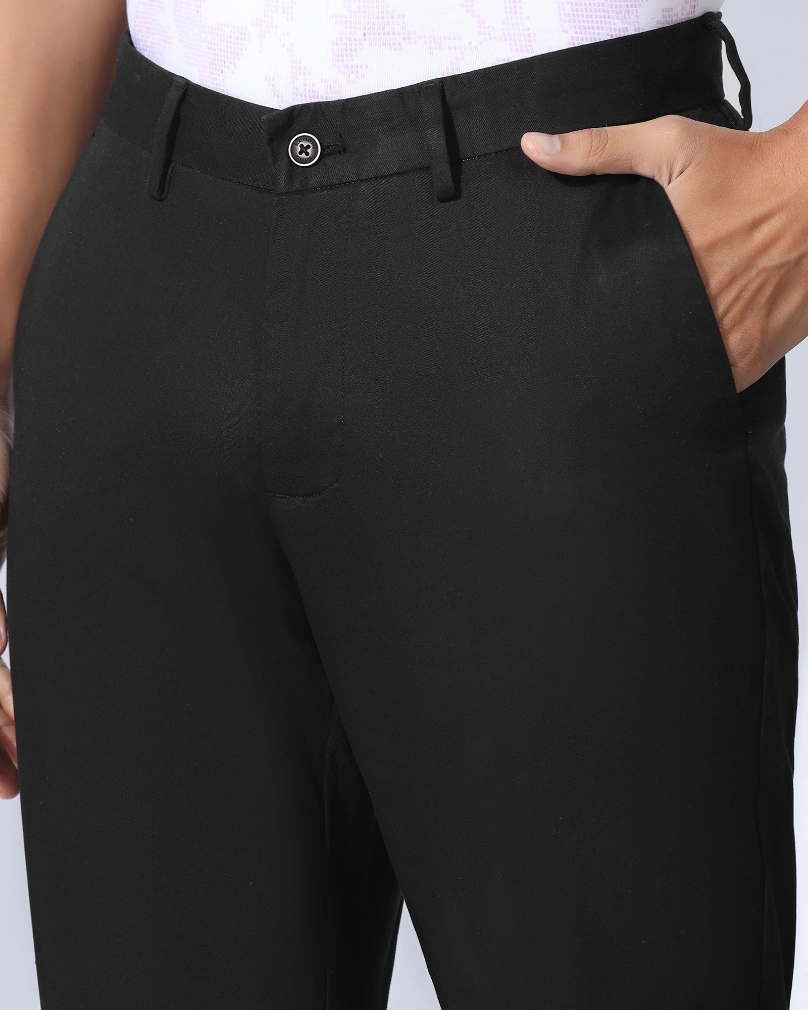 Straight B-90 Casual Black Solid Khakis - Martin