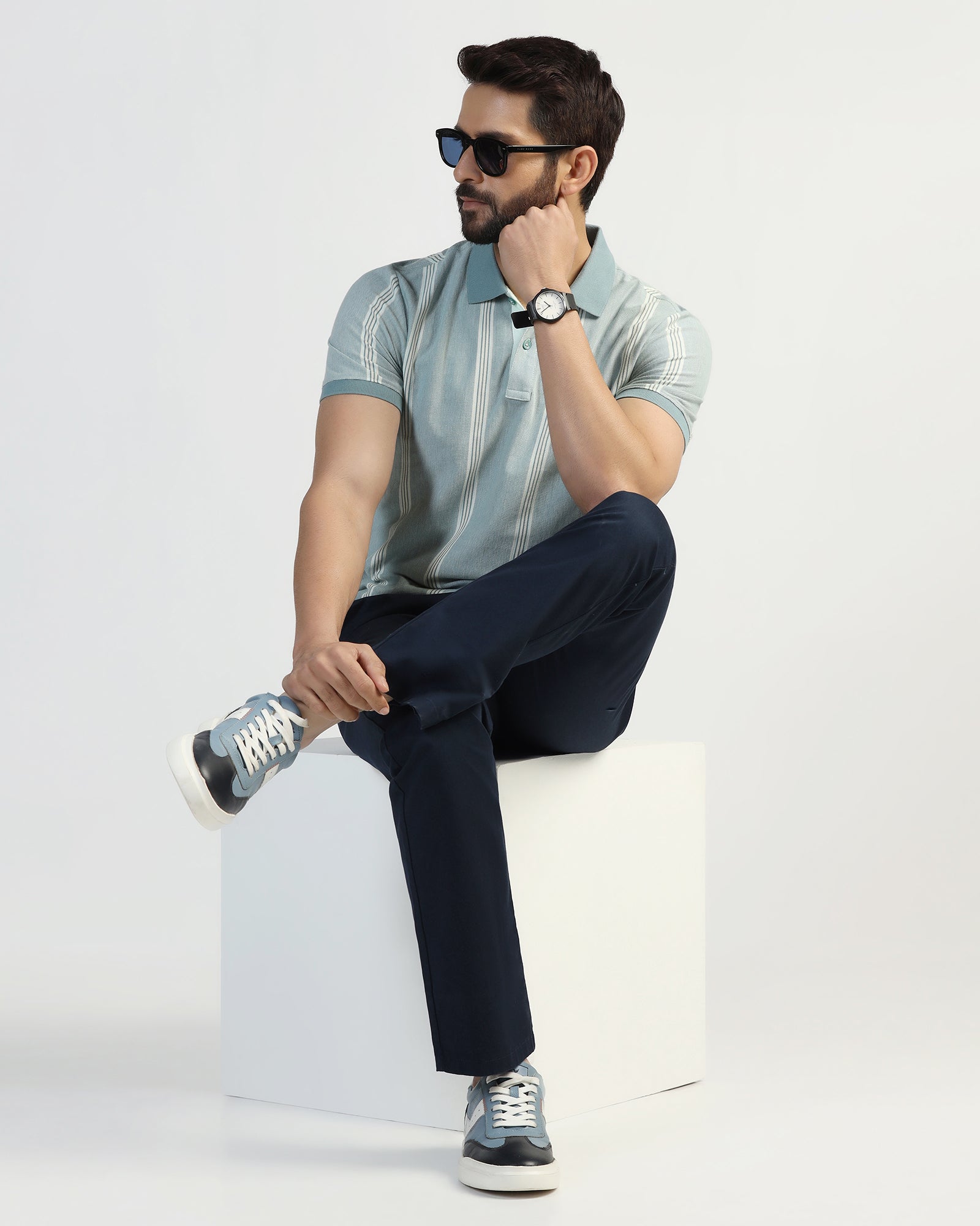 Straight B-90 Casual Navy Solid Khakis - Martin