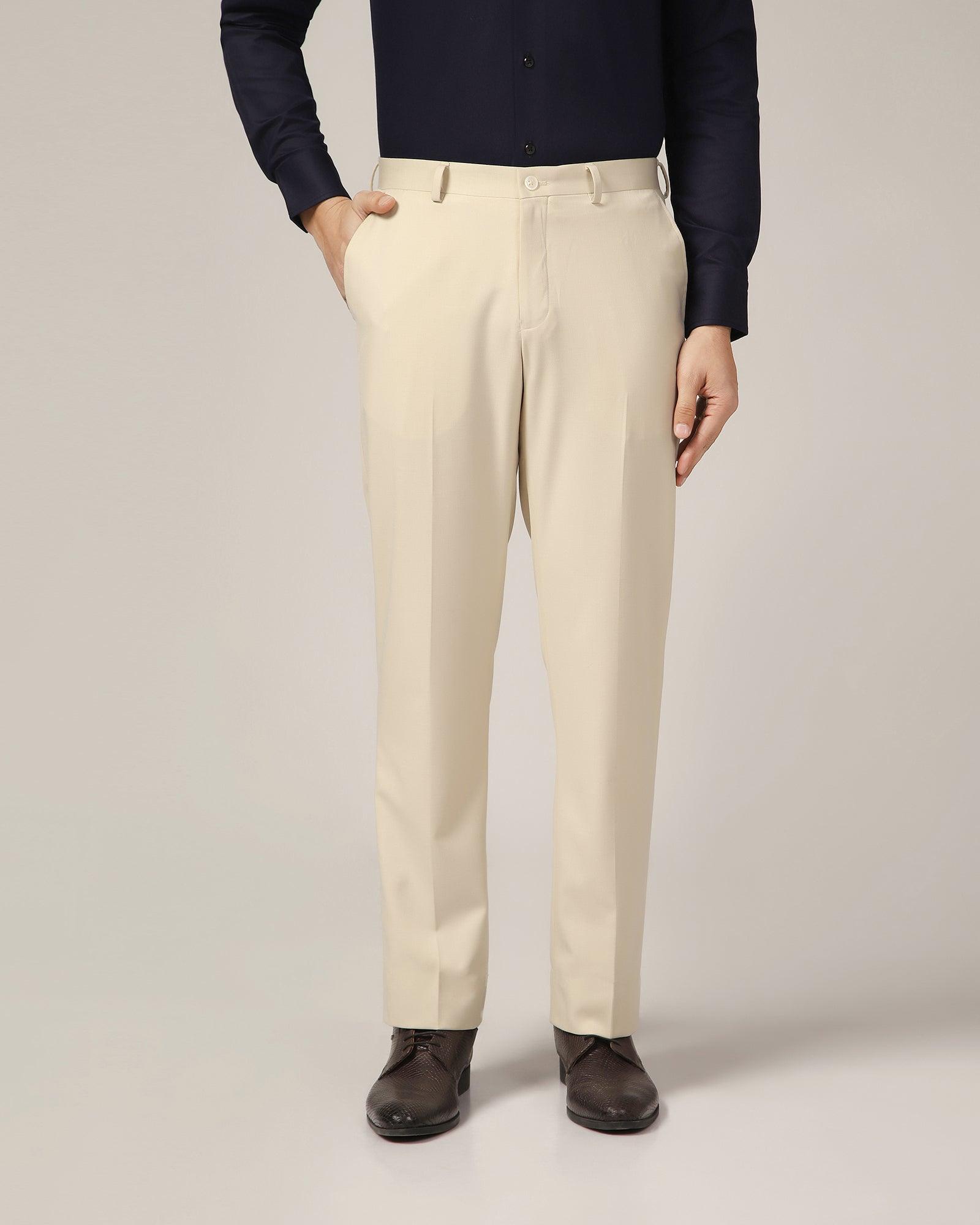 Straight B-90 Formal Beige Solid Trouser - Himalayan - Blackberrys