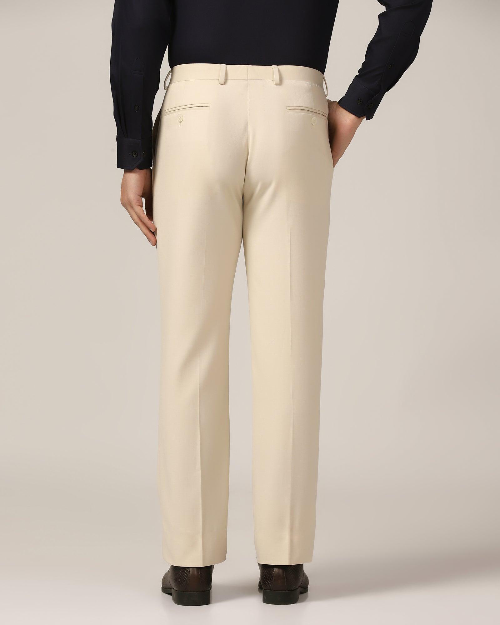 Straight B-90 Formal Beige Solid Trouser - Himalayan - Blackberrys