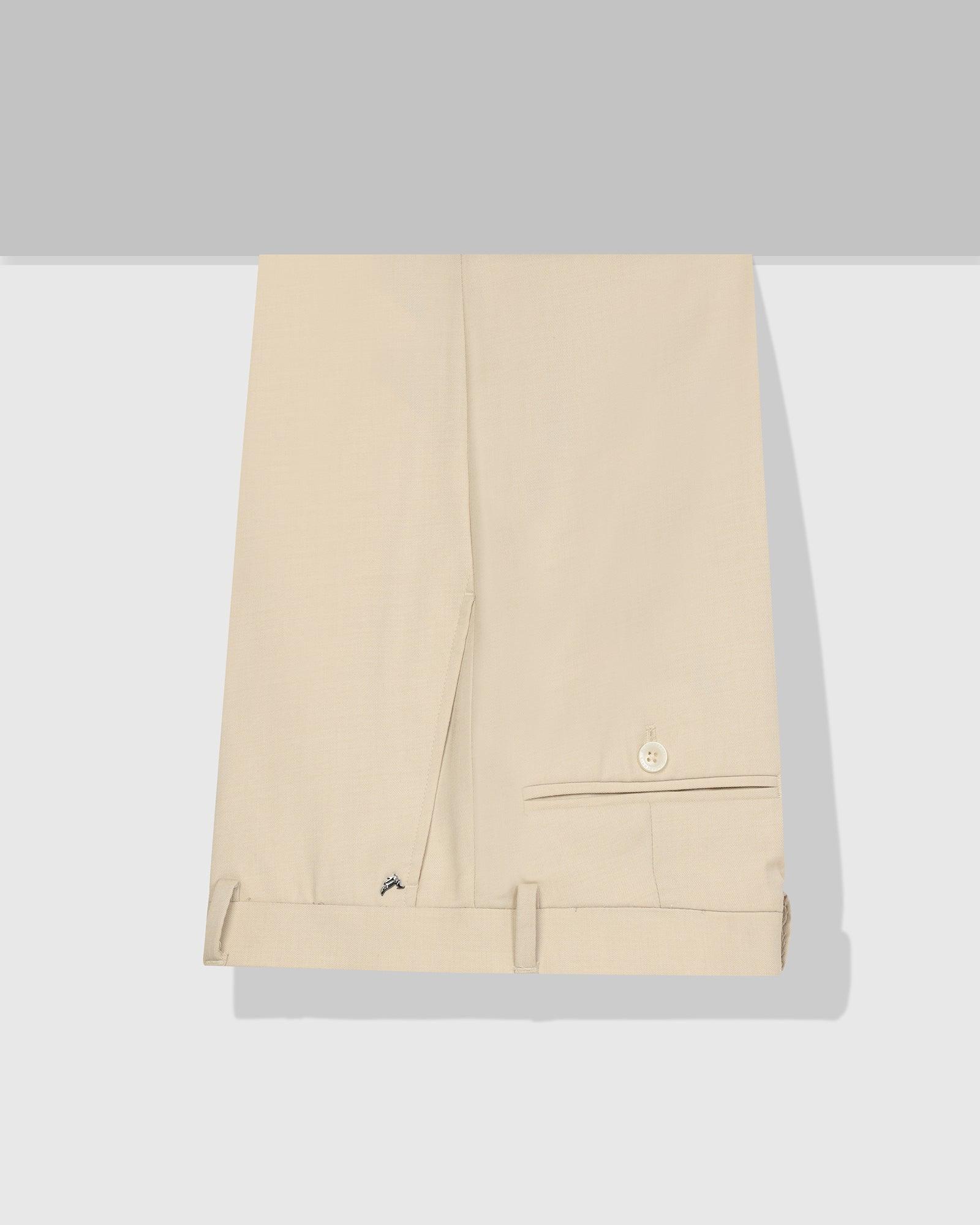 Straight B-90 Formal Beige Solid Trouser - Himalayan - Blackberrys