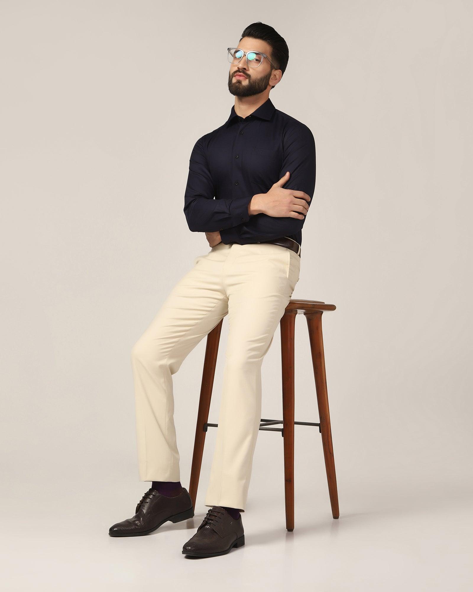 Straight B-90 Formal Beige Solid Trouser - Himalayan - Blackberrys