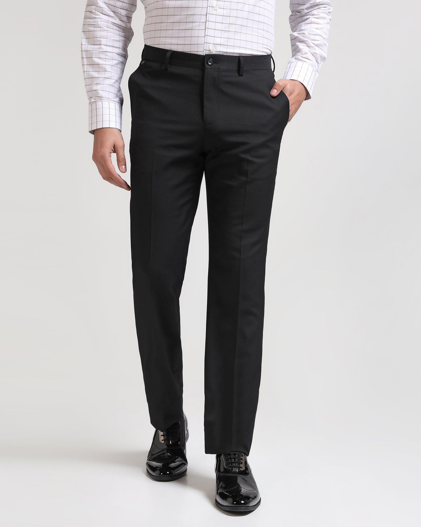 Straight B-90 Formal Black Solid Trouser - Himalayan - Blackberrys