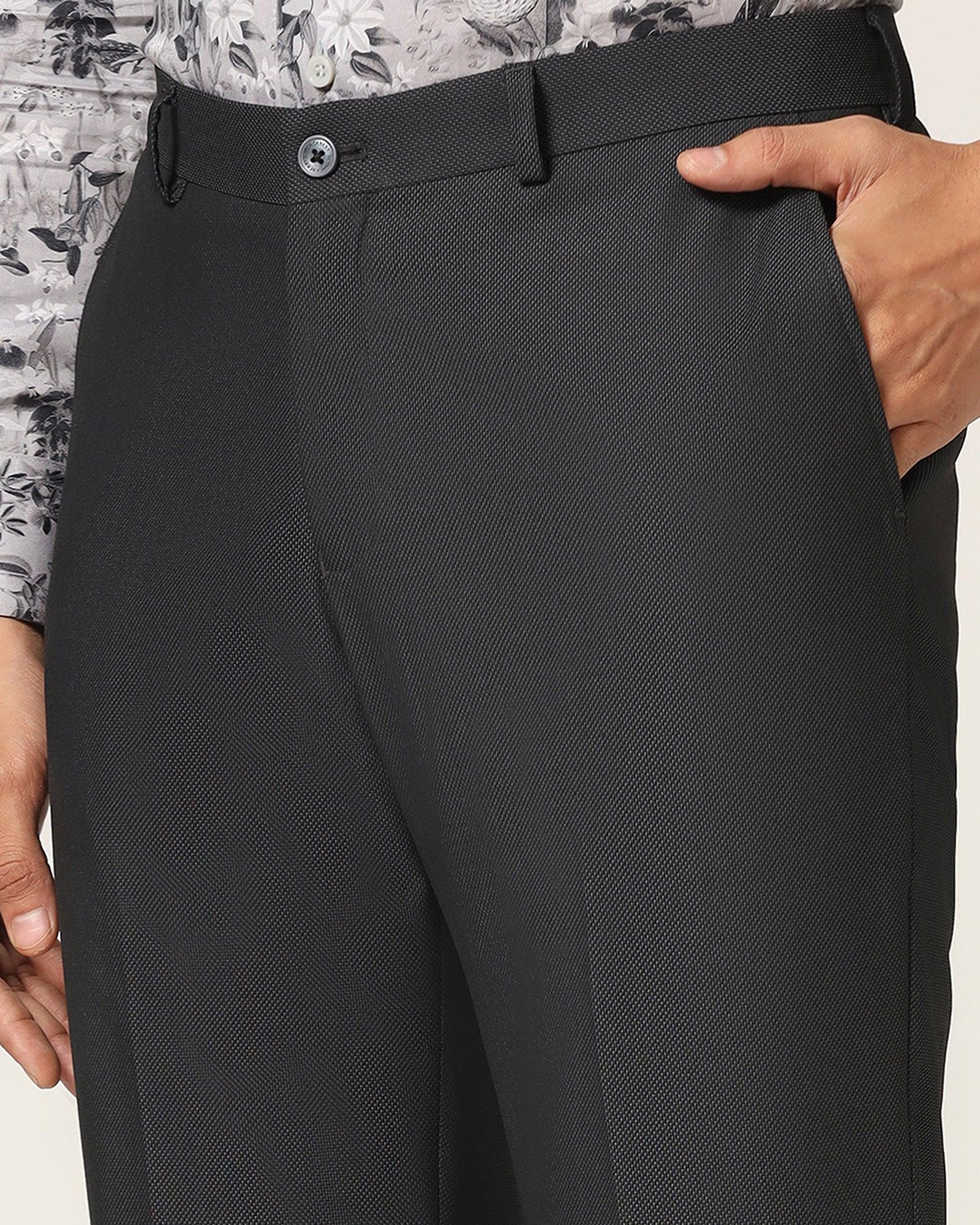 Straight B-90 Formal Black Textured Trouser - Luna - Blackberrys