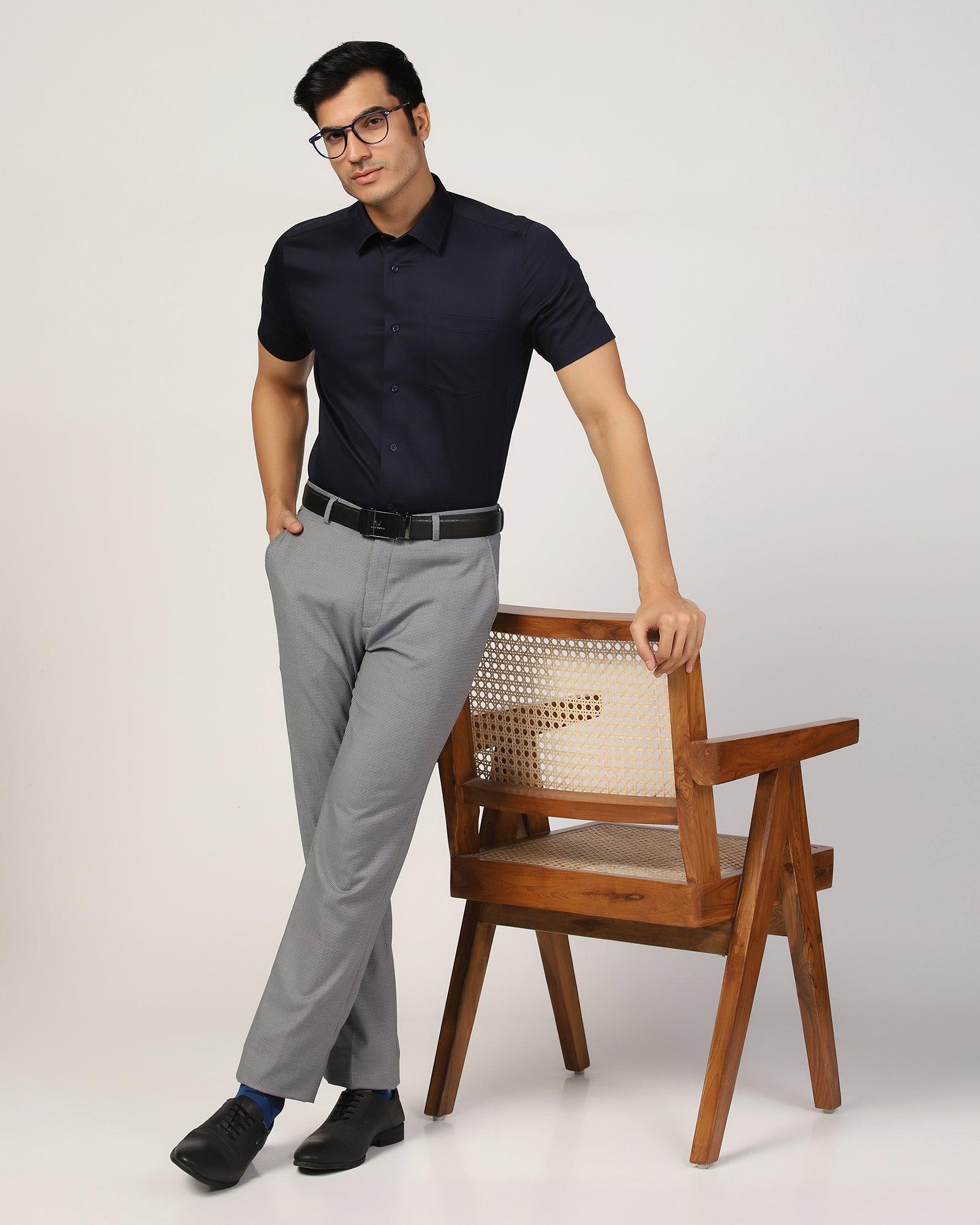 Straight B-90 Formal Grey Textured Trouser - Finess - Blackberrys