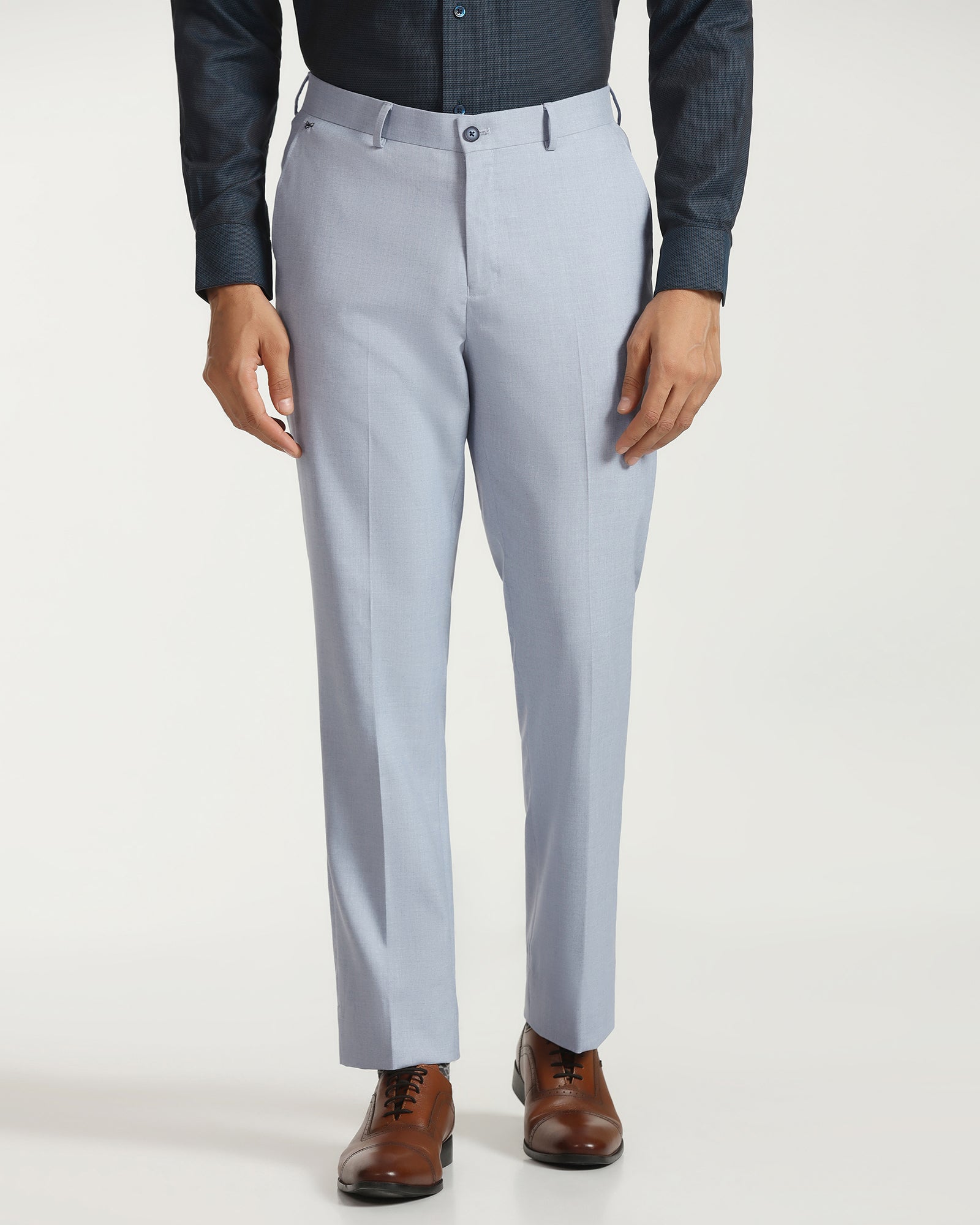 Straight B-90 Formal Light Blue Textured Trouser - musk