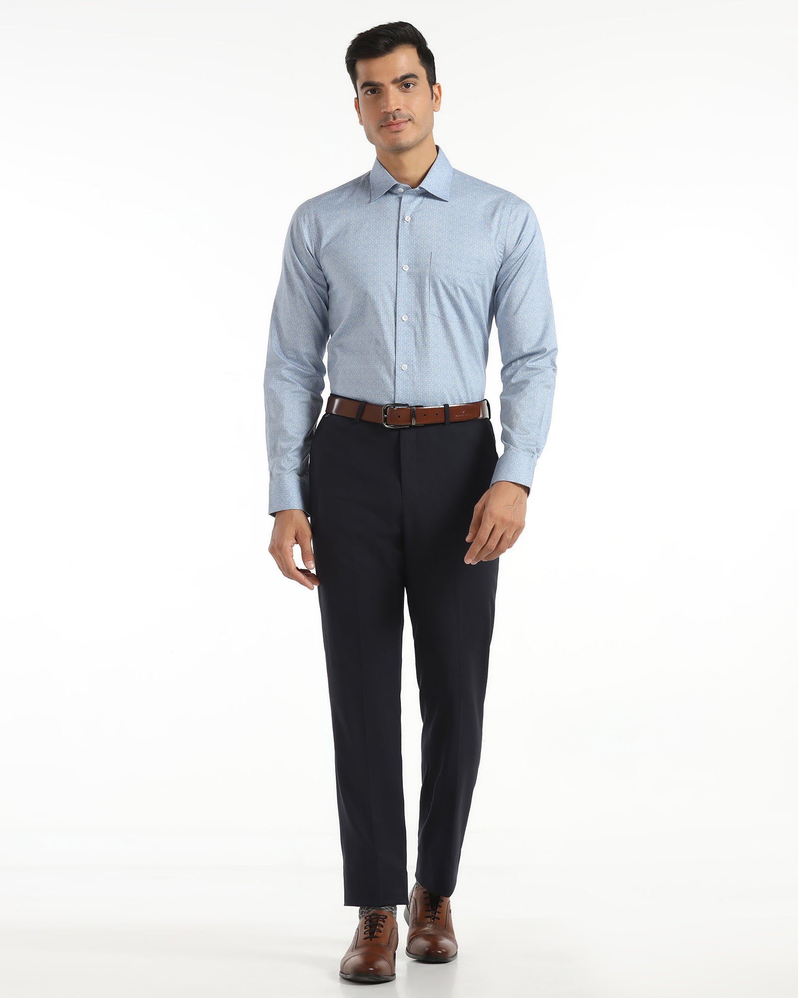 Straight B-90 Formal Navy Textured Trouser - Saint