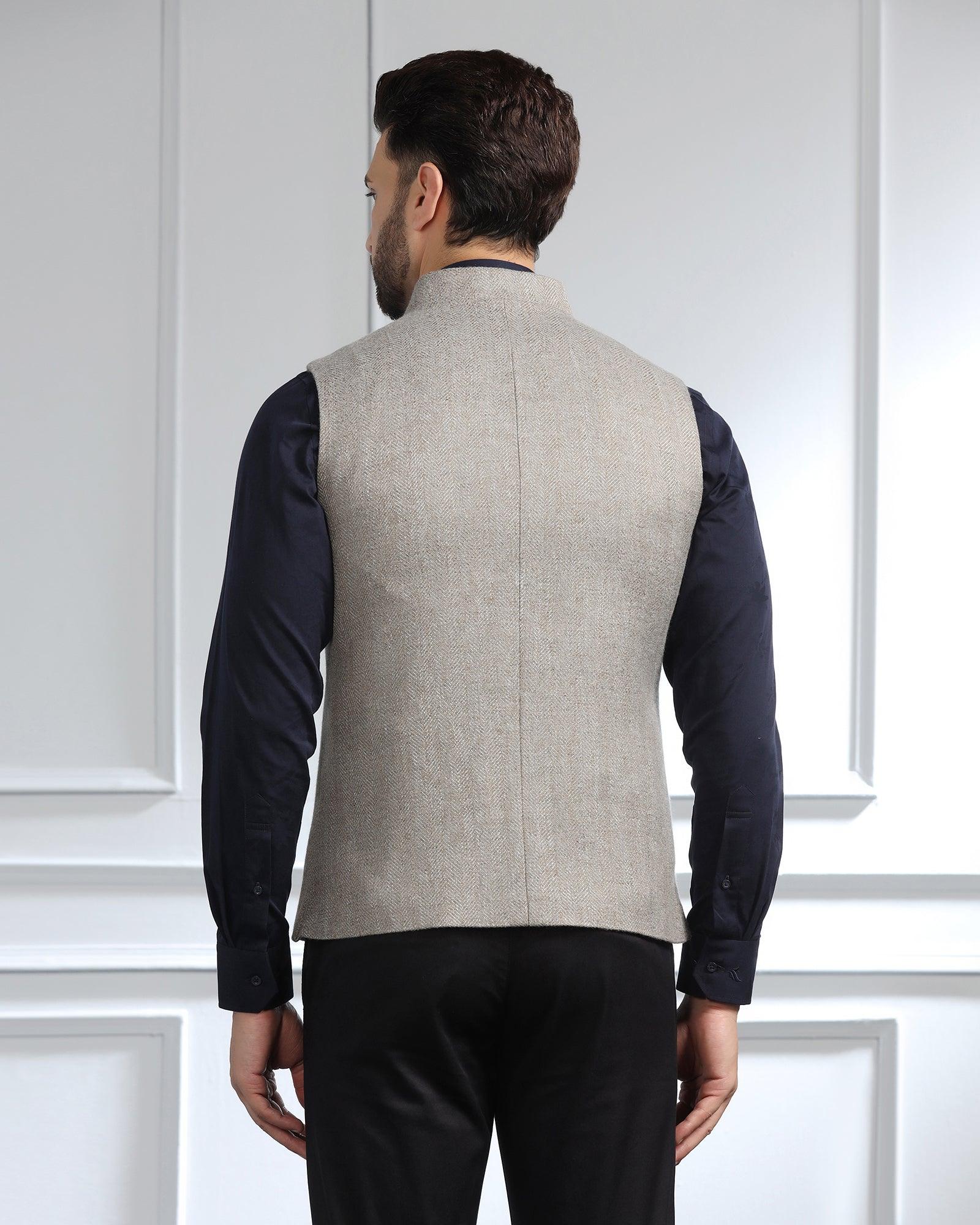 Bandhgala Casual Light Grey Striped Waistcoat - Silvan - Blackberrys