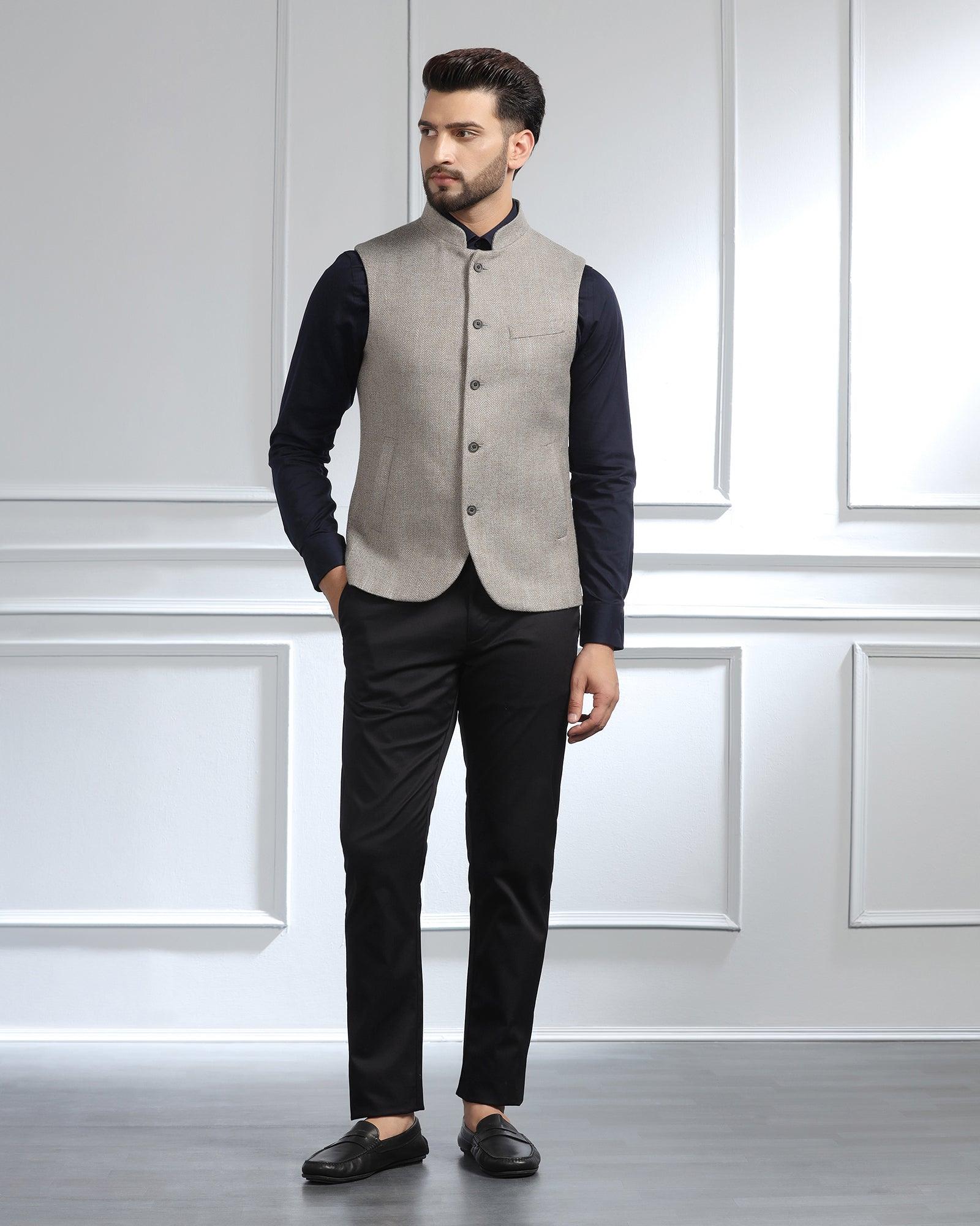 Bandhgala Casual Light Grey Striped Waistcoat - Silvan - Blackberrys