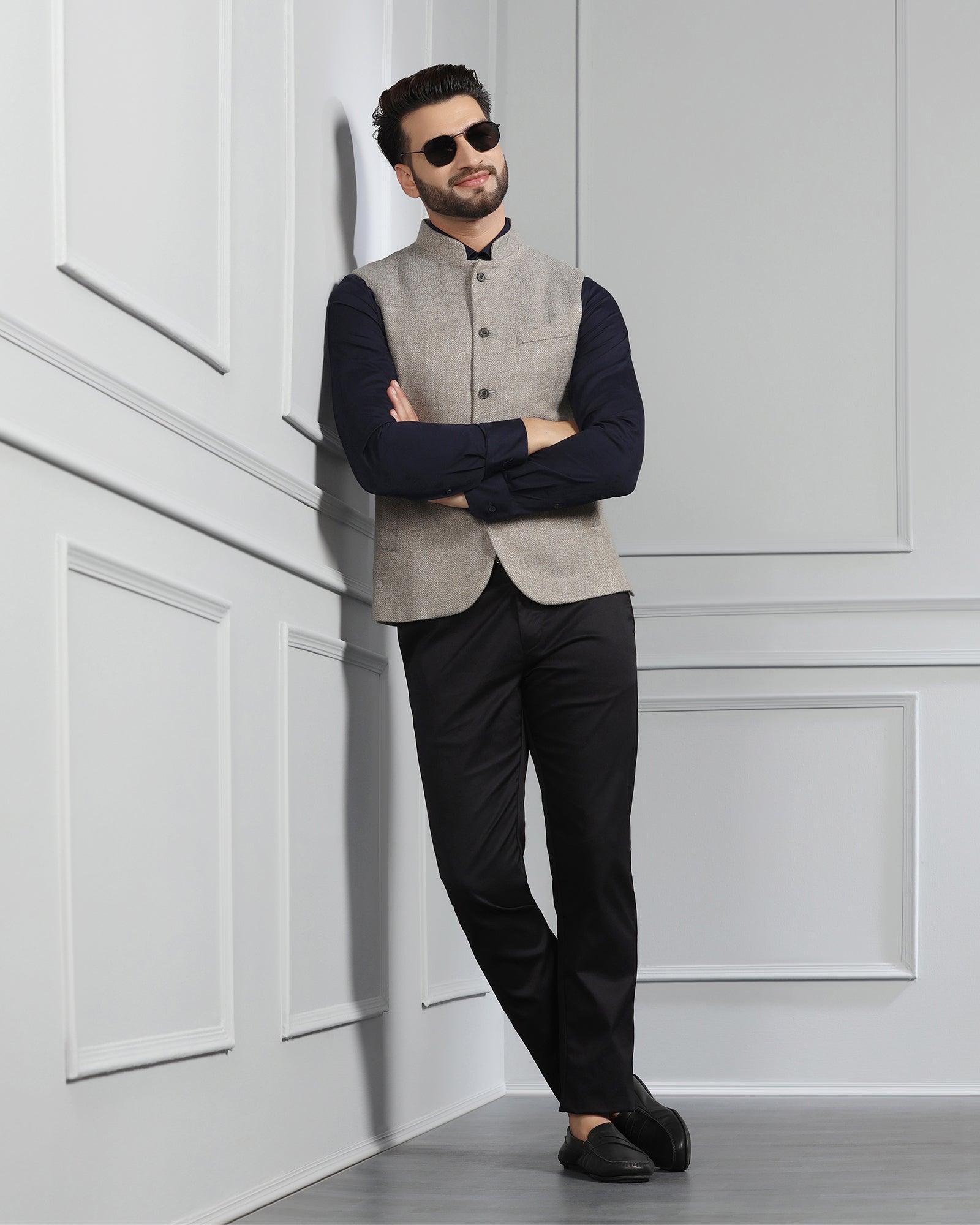 Bandhgala Casual Light Grey Striped Waistcoat - Silvan - Blackberrys