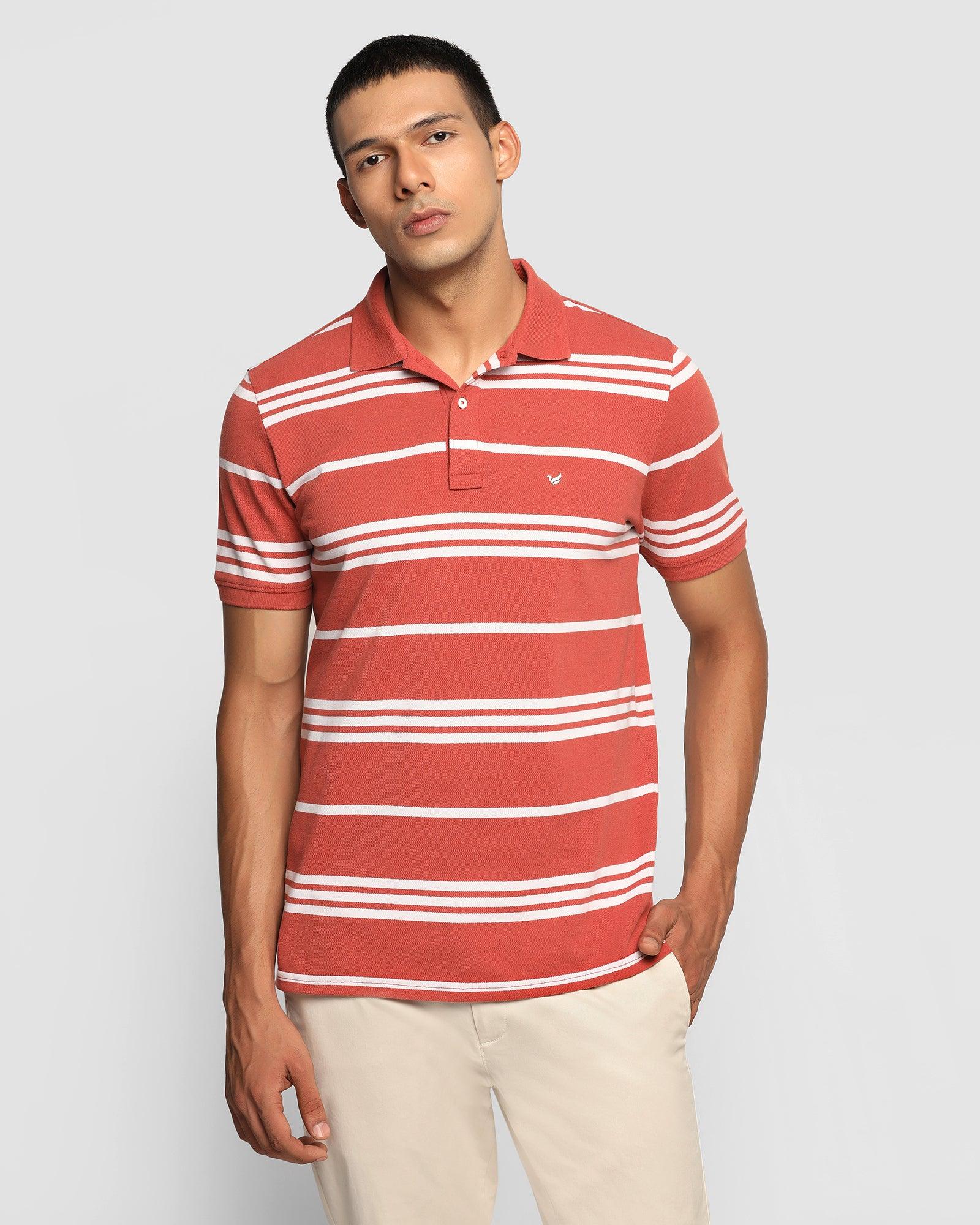 Stripe Casual T Shirt In Brick Red (Jackson) - Blackberrys