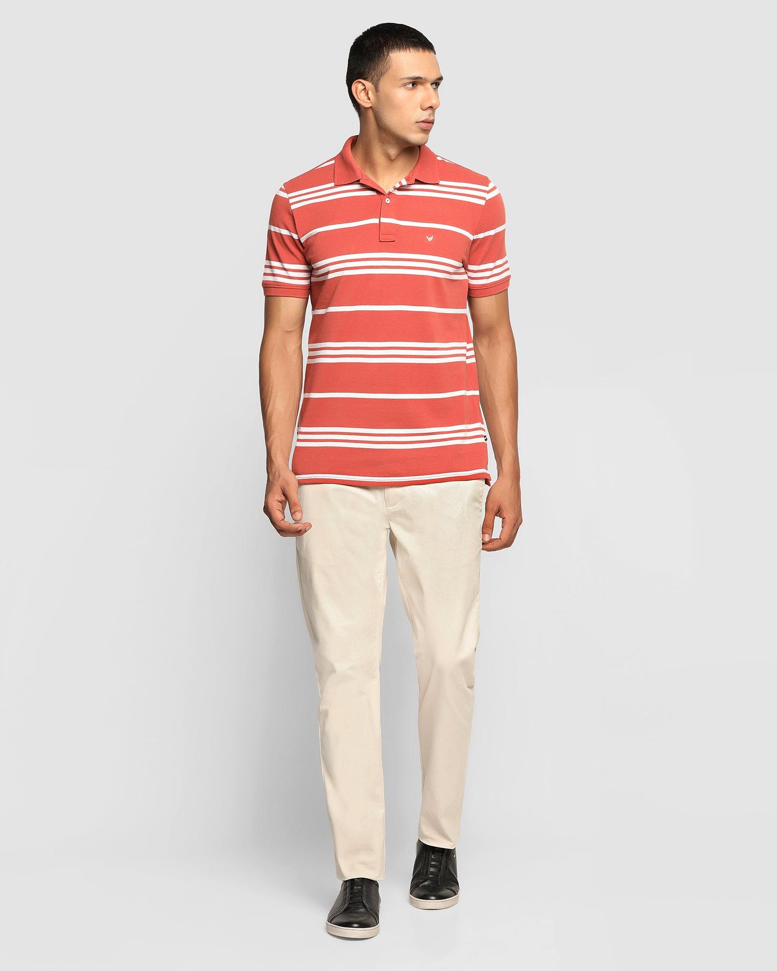 Stripe Casual T Shirt In Brick Red (Jackson) - Blackberrys