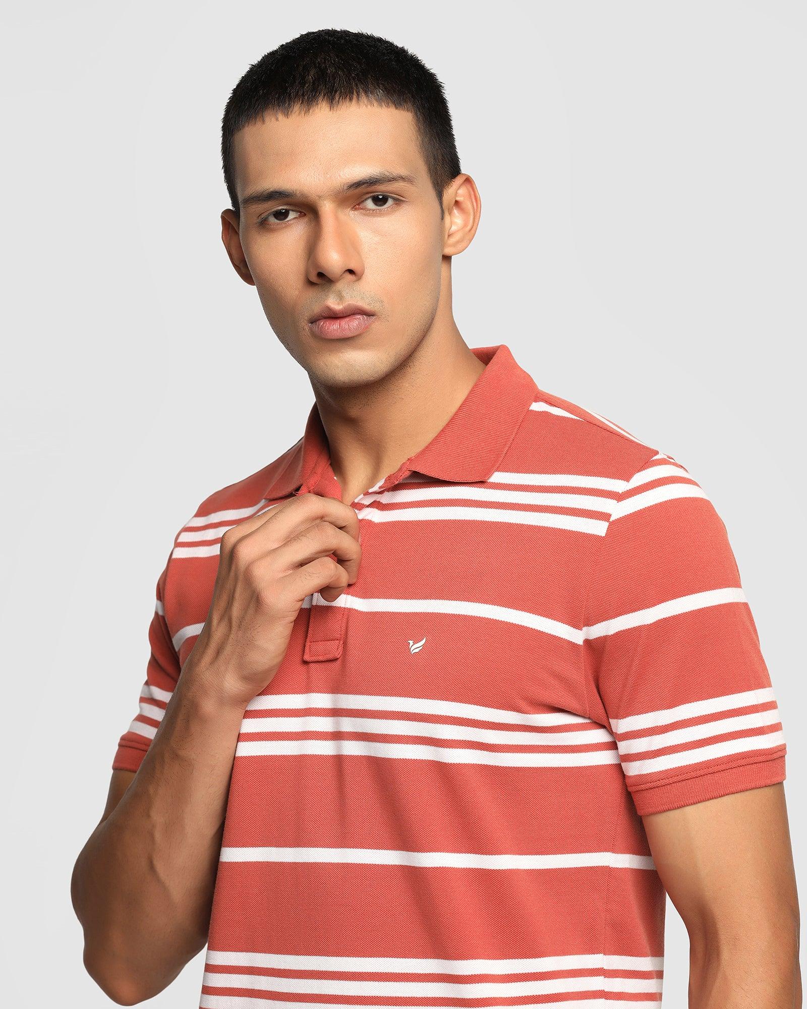 Stripe Casual T Shirt In Brick Red (Jackson) - Blackberrys