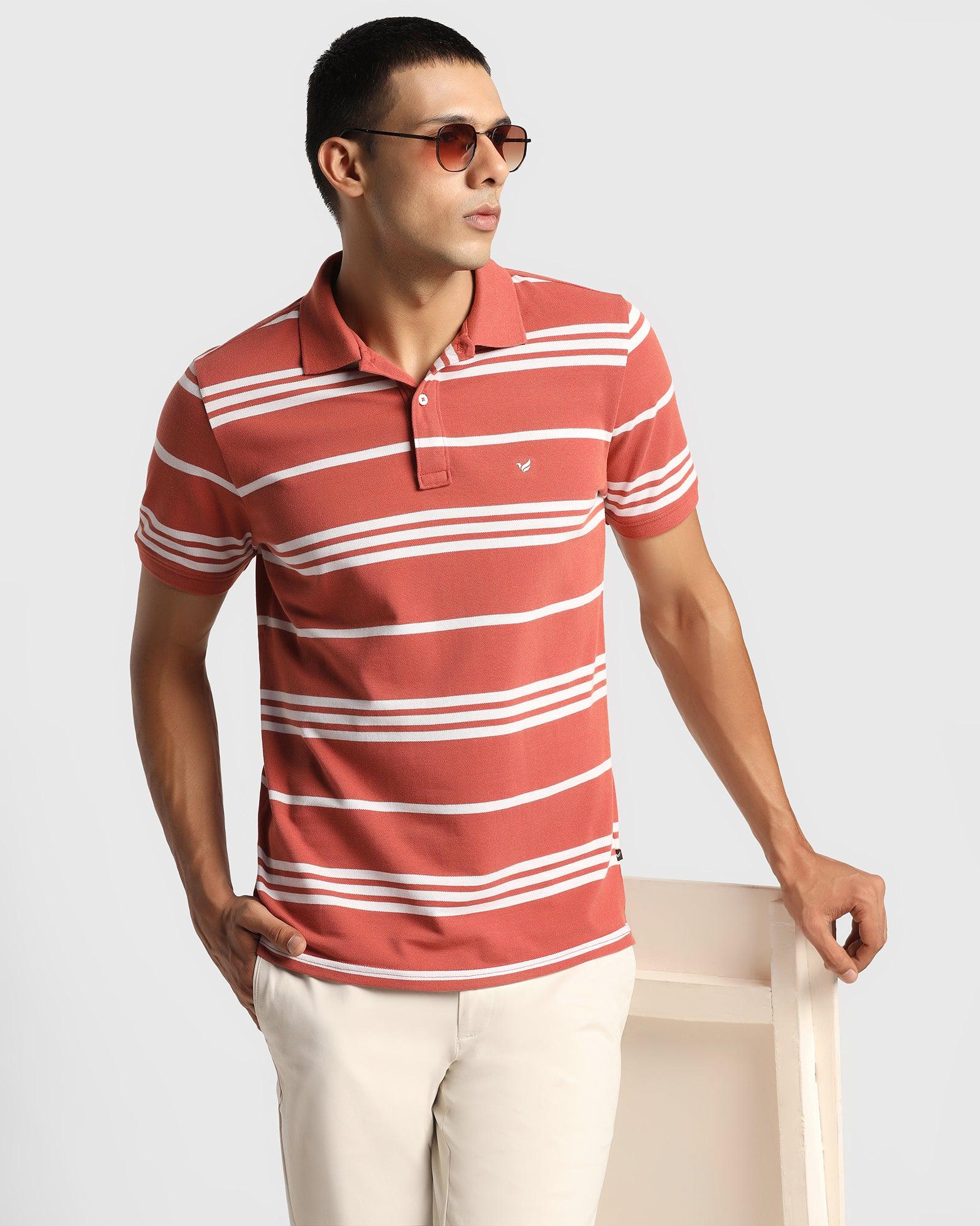 Stripe Casual T Shirt In Brick Red (Jackson) - Blackberrys