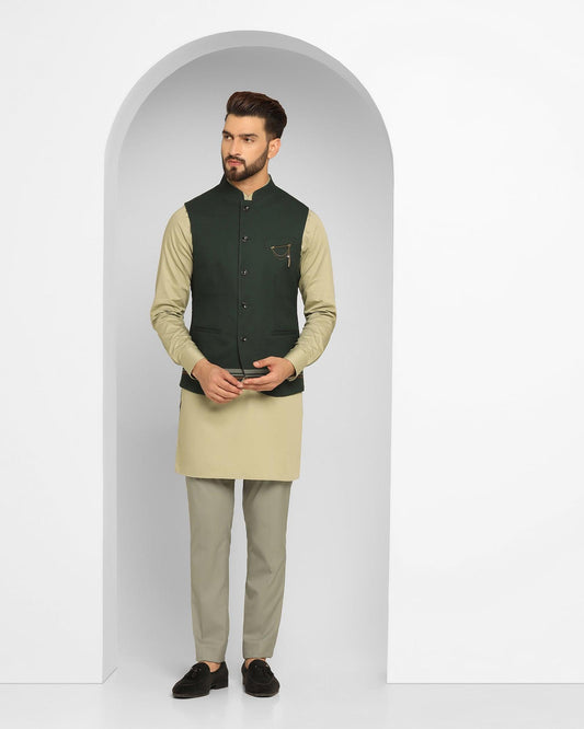 Dark Green Swarn Solid Achkan Set - Enola